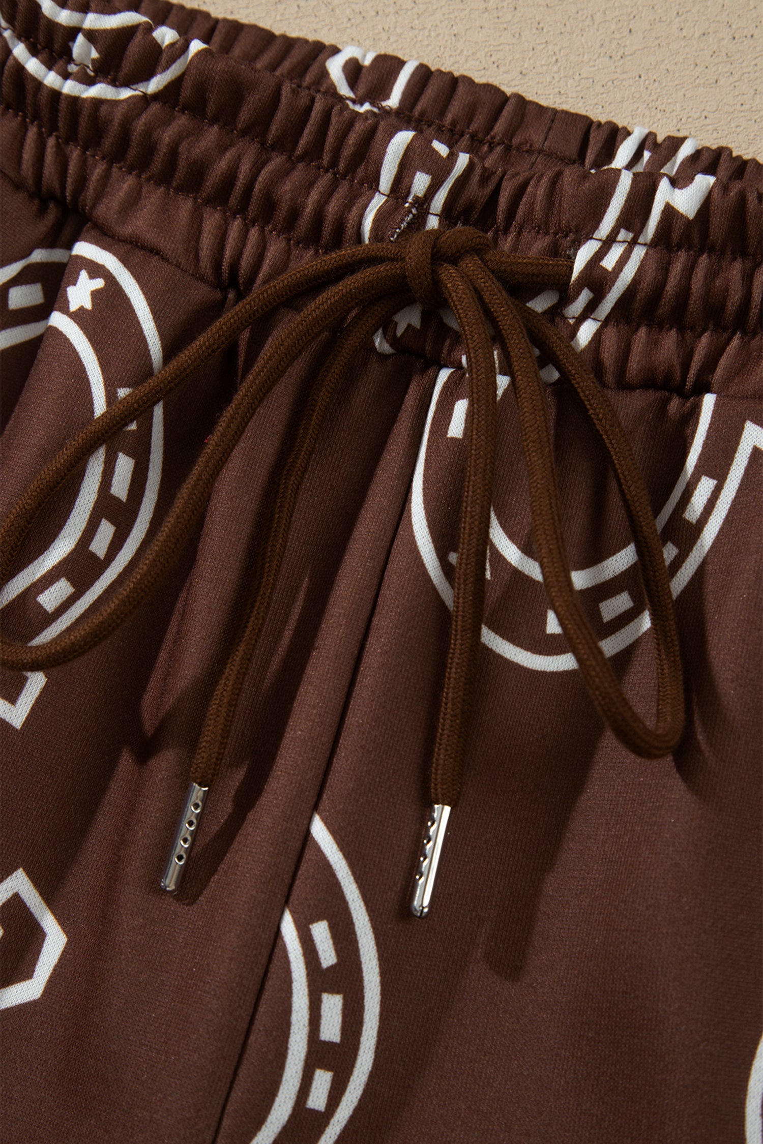 Brown Western Print Elastic Waist Pocket 2pcs Pant Set