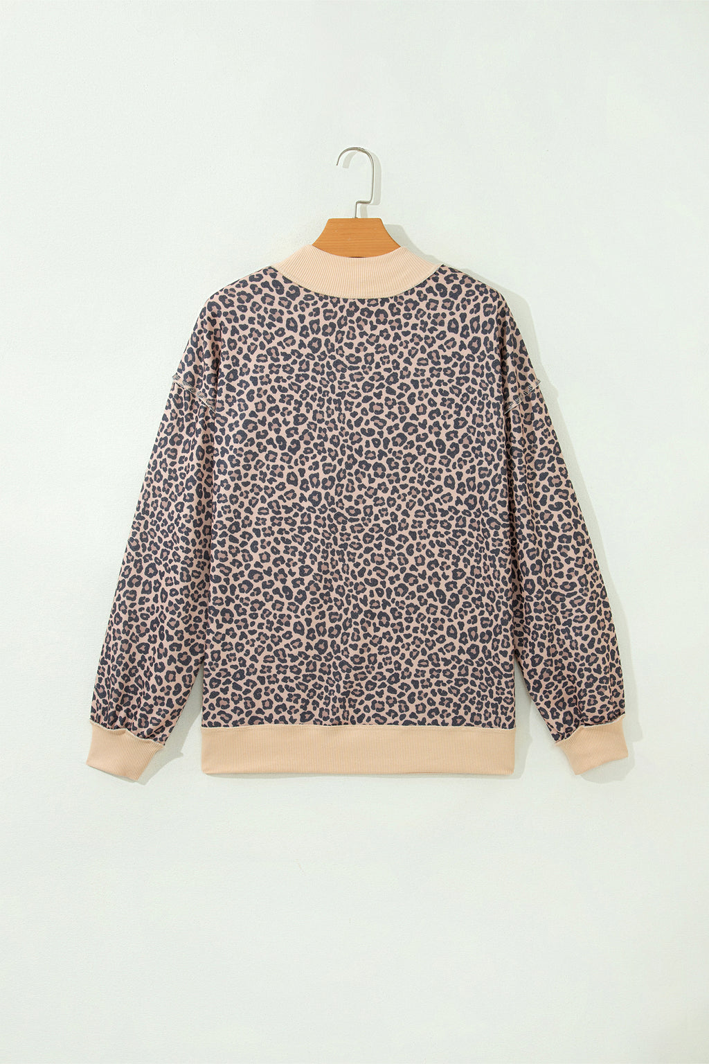 Multicolour Plus Size Leopard Print Ribbed Color Block Mock Neck Tunic Sweatshirt