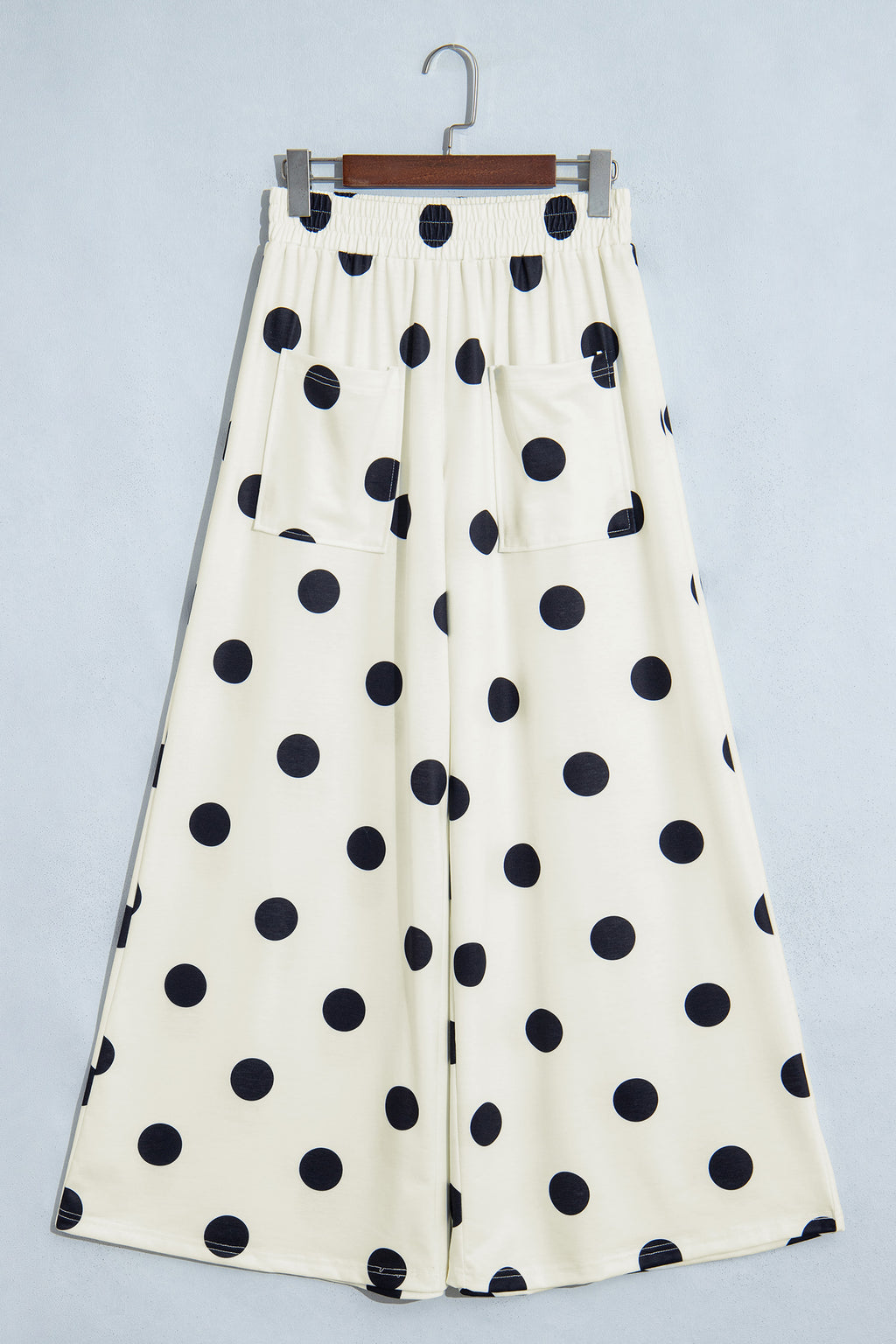 Sky Blue Polka Dot Wide Leg Elastic Waist Casual Pants