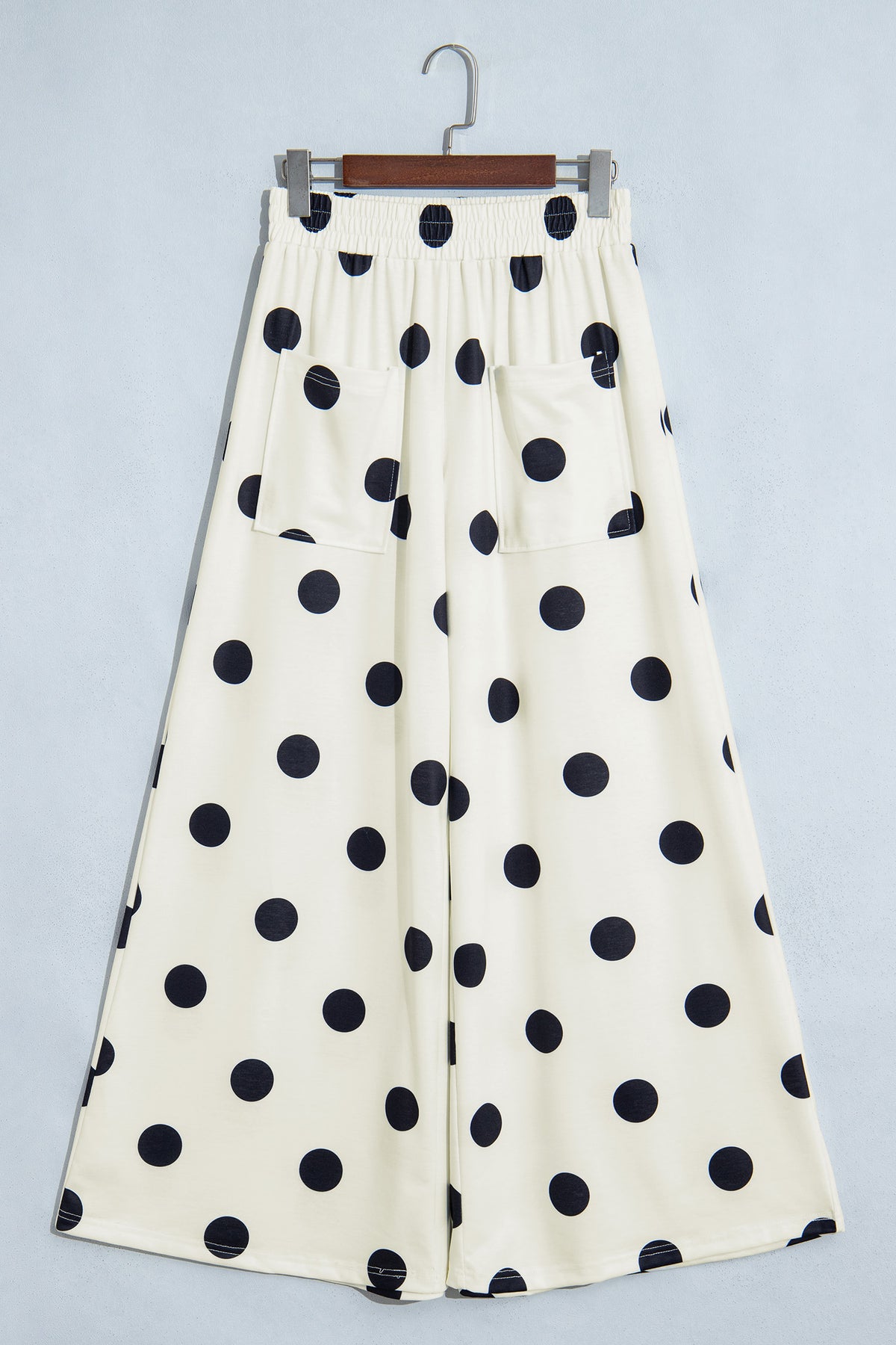 Sky Blue Polka Dot Wide Leg Elastic Waist Casual Pants