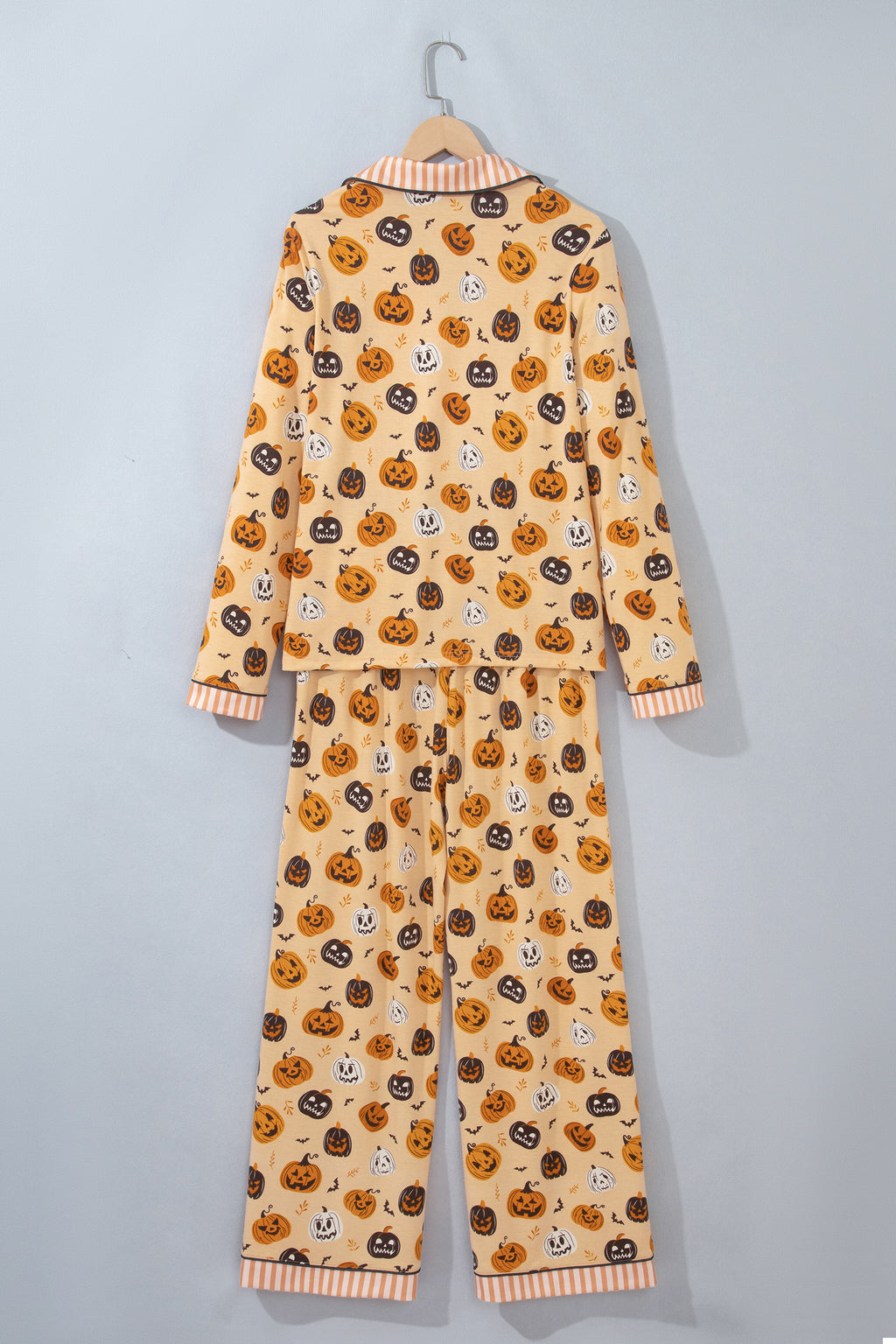 Orange Halloween Pumpkin Print Two Piece Long Sleeve Lounge Set
