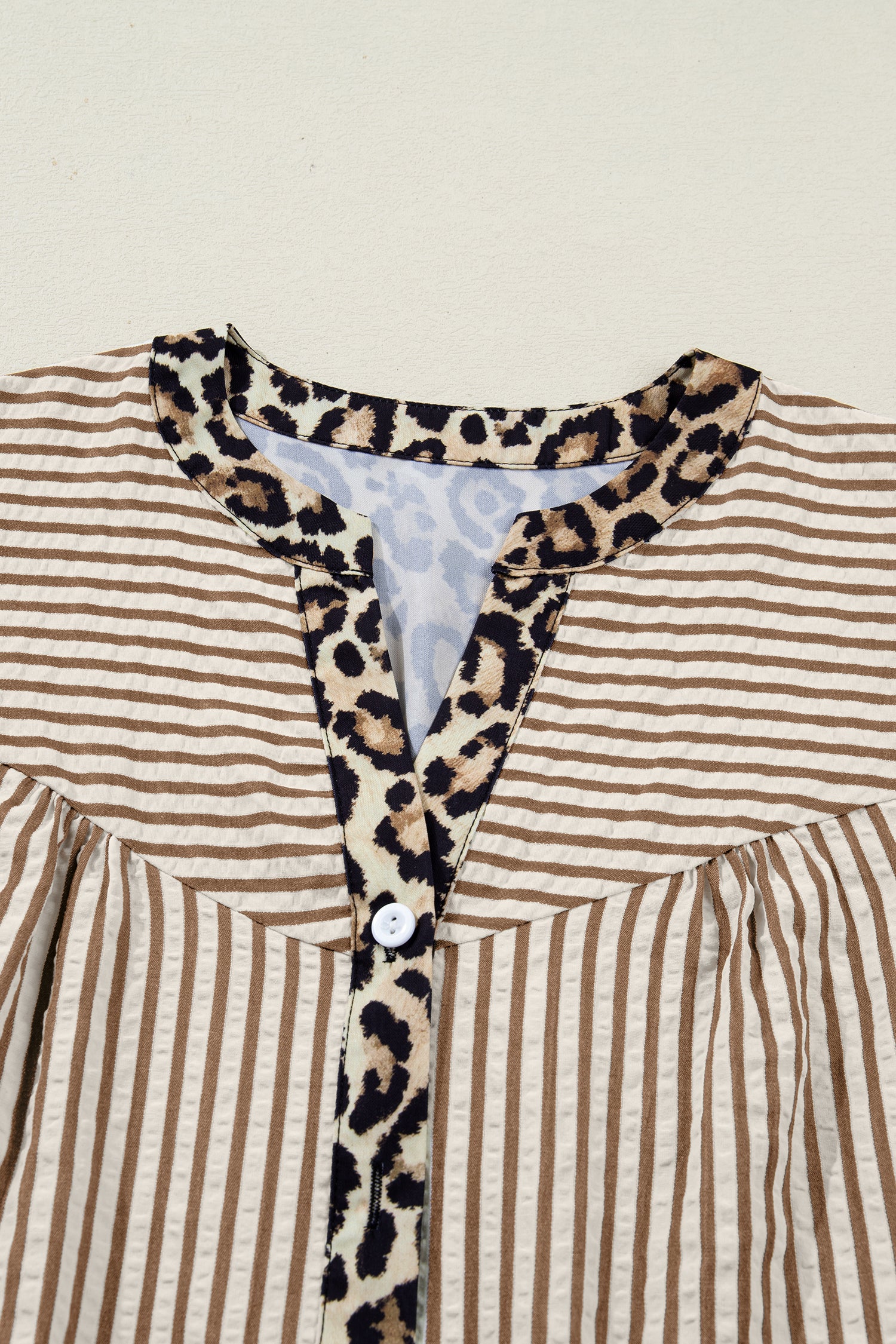 Brown Stripe Leopard Patchwork Long Sleeve Shirt