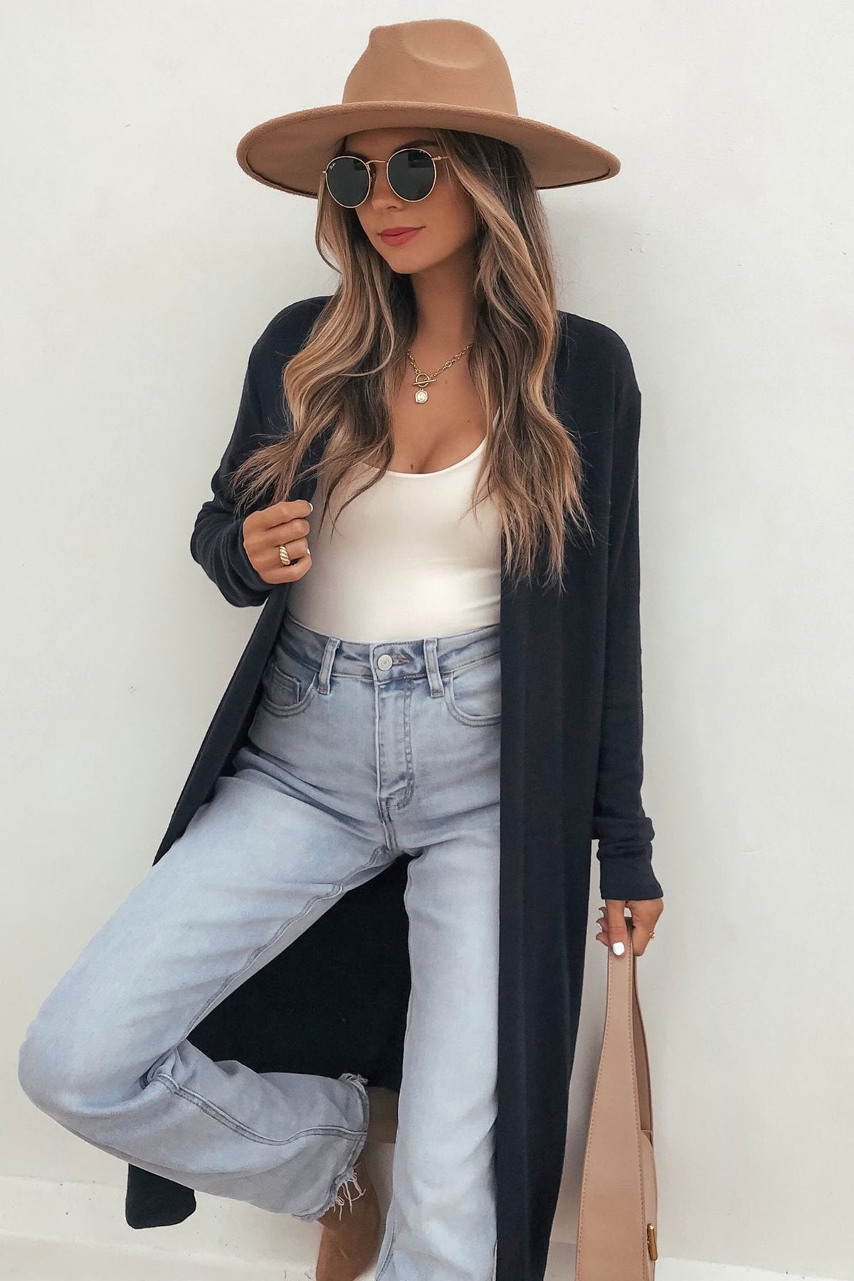 Dirty blue Solid Color Long Sleeve Casual Tunic Shift Cardigan