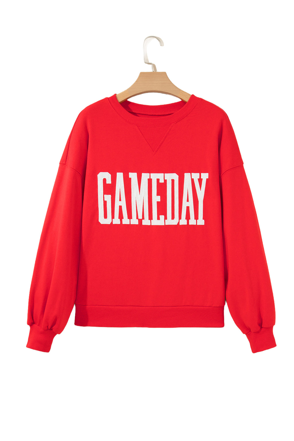 Fiery Red GAMEDAY Embroidered Patch Pattern Casual Shift Sweatshirt