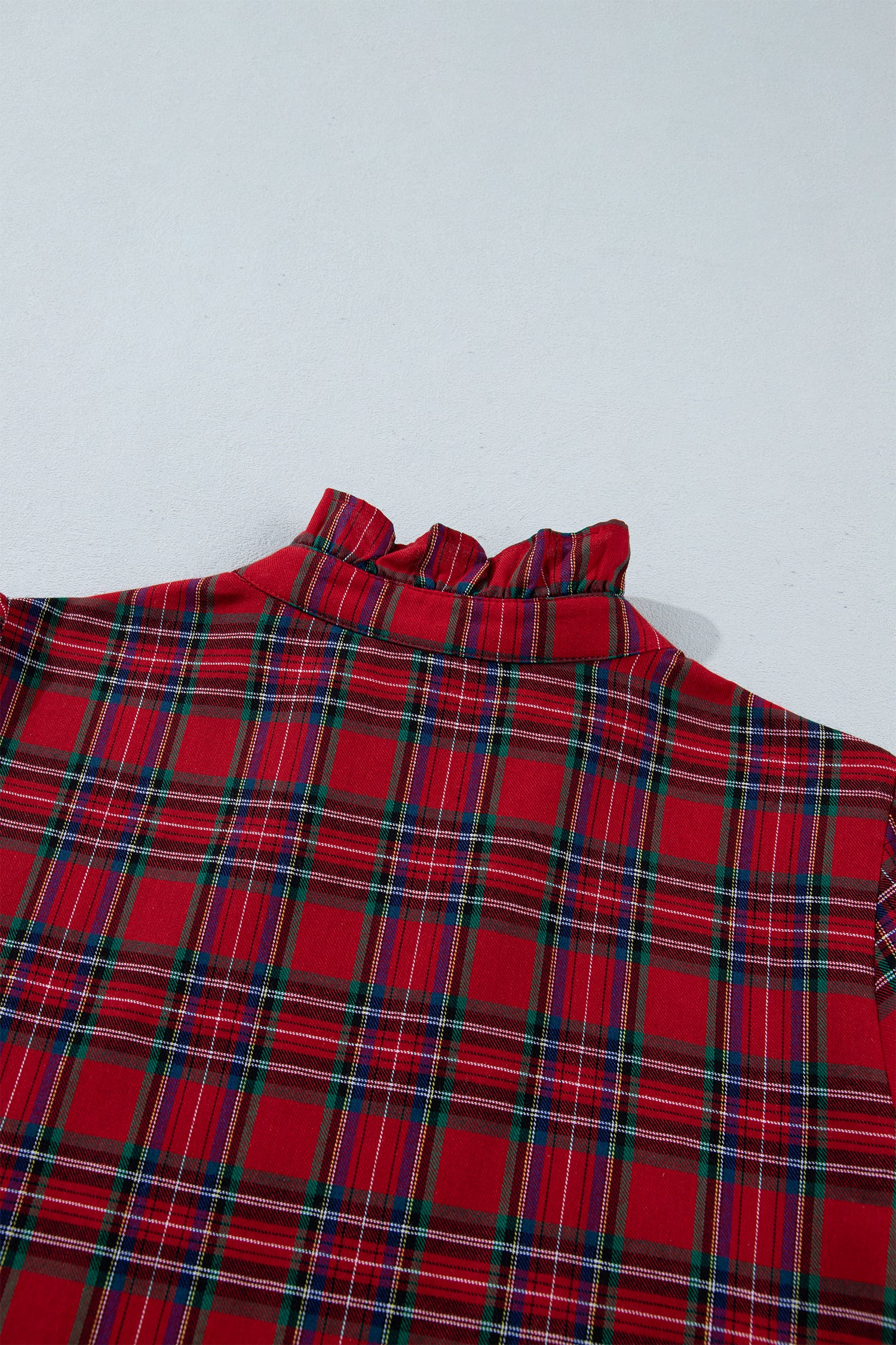 Red Plaid Long Sleeve Mini Shift Silhouette Decoration Dress