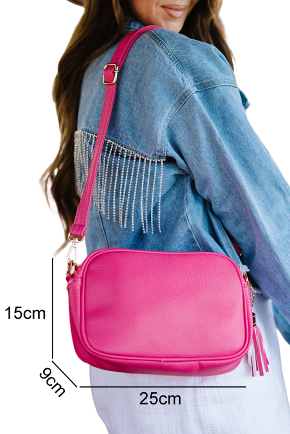 Rose Red Minimalist Square Shoulder Bag with Tassel