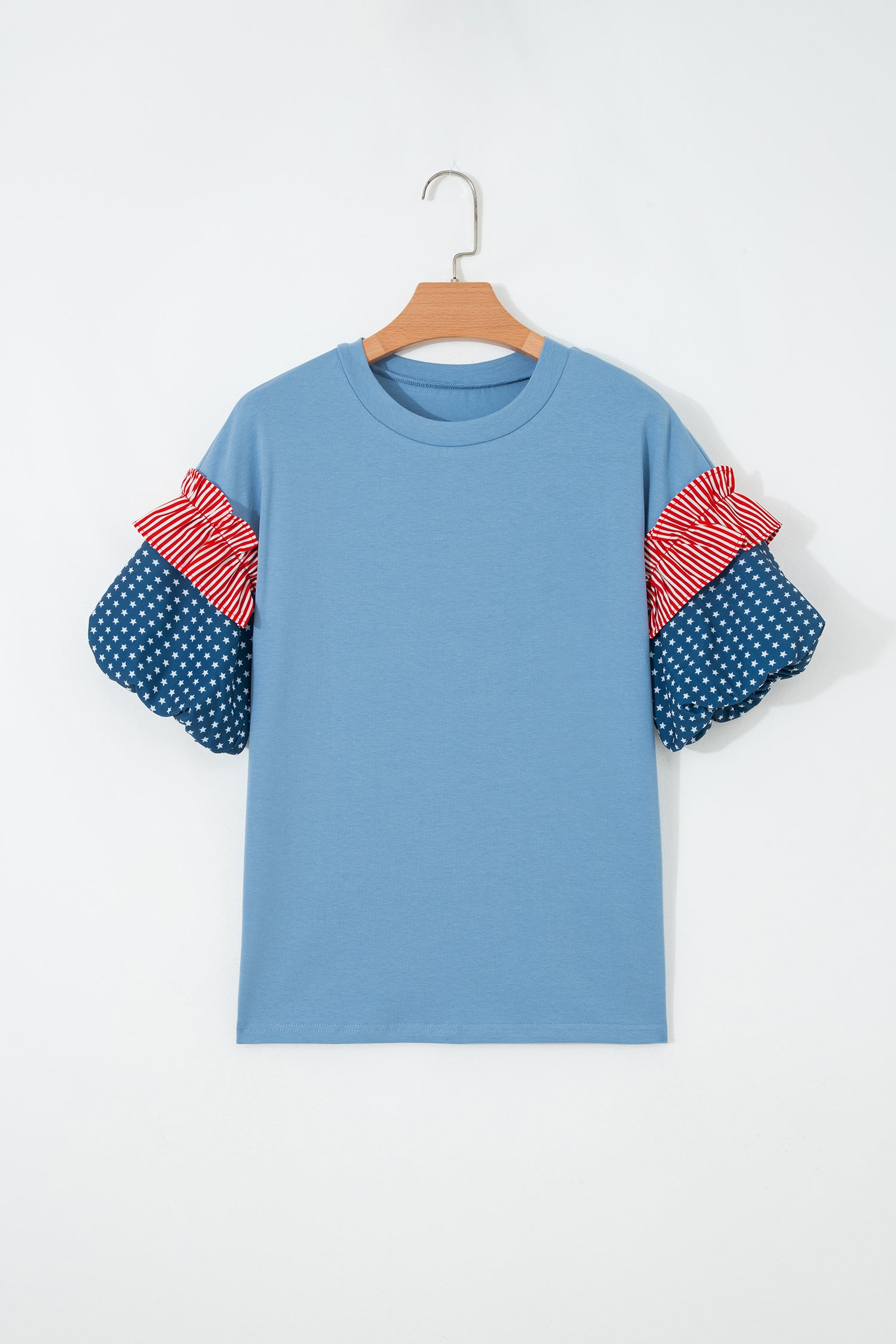 Beau Blue Stars Stripes Short Puff Sleeve Top