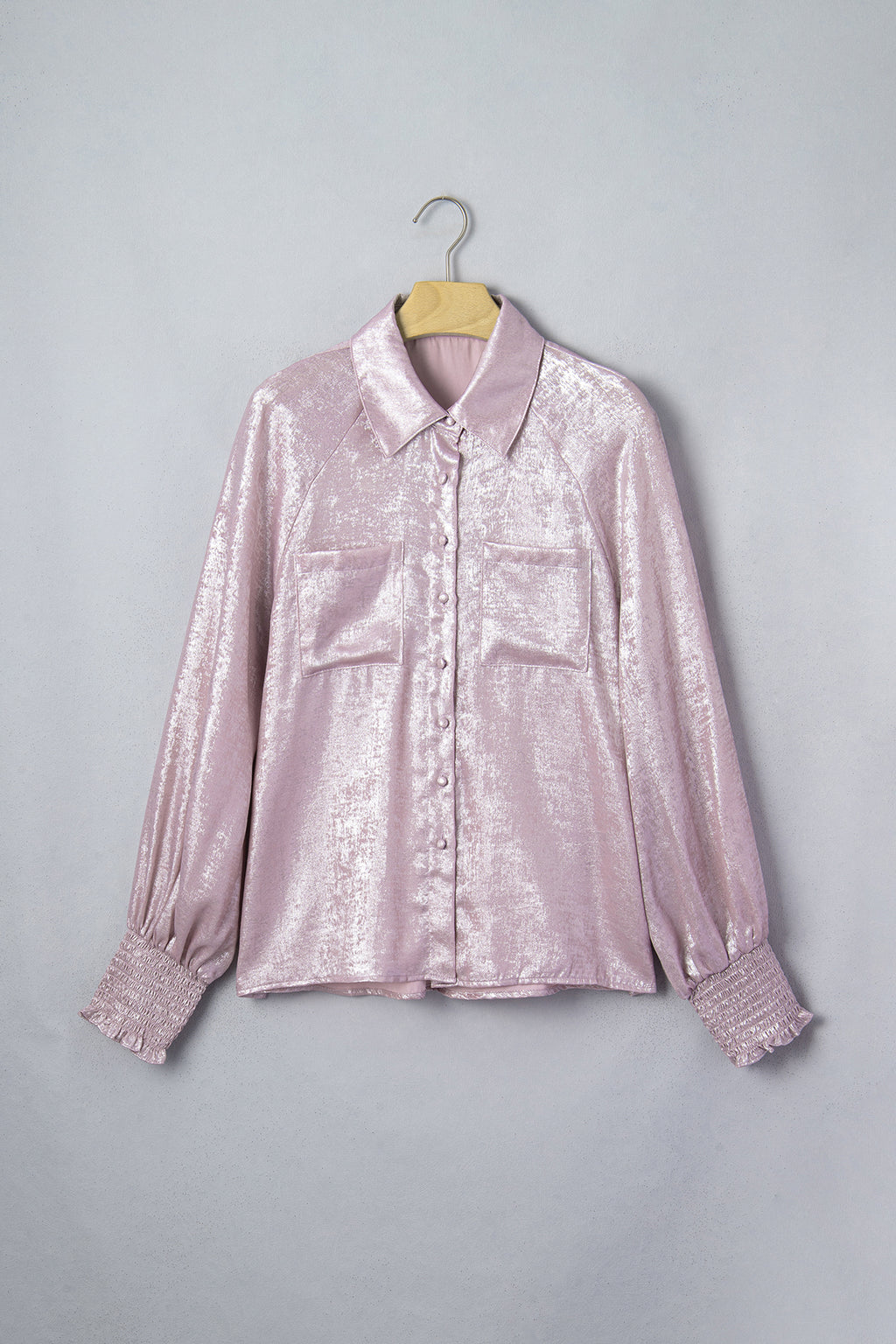 Delicacy Long Sleeve Button Front Ruffle Cuffs Back Paneling Shirt