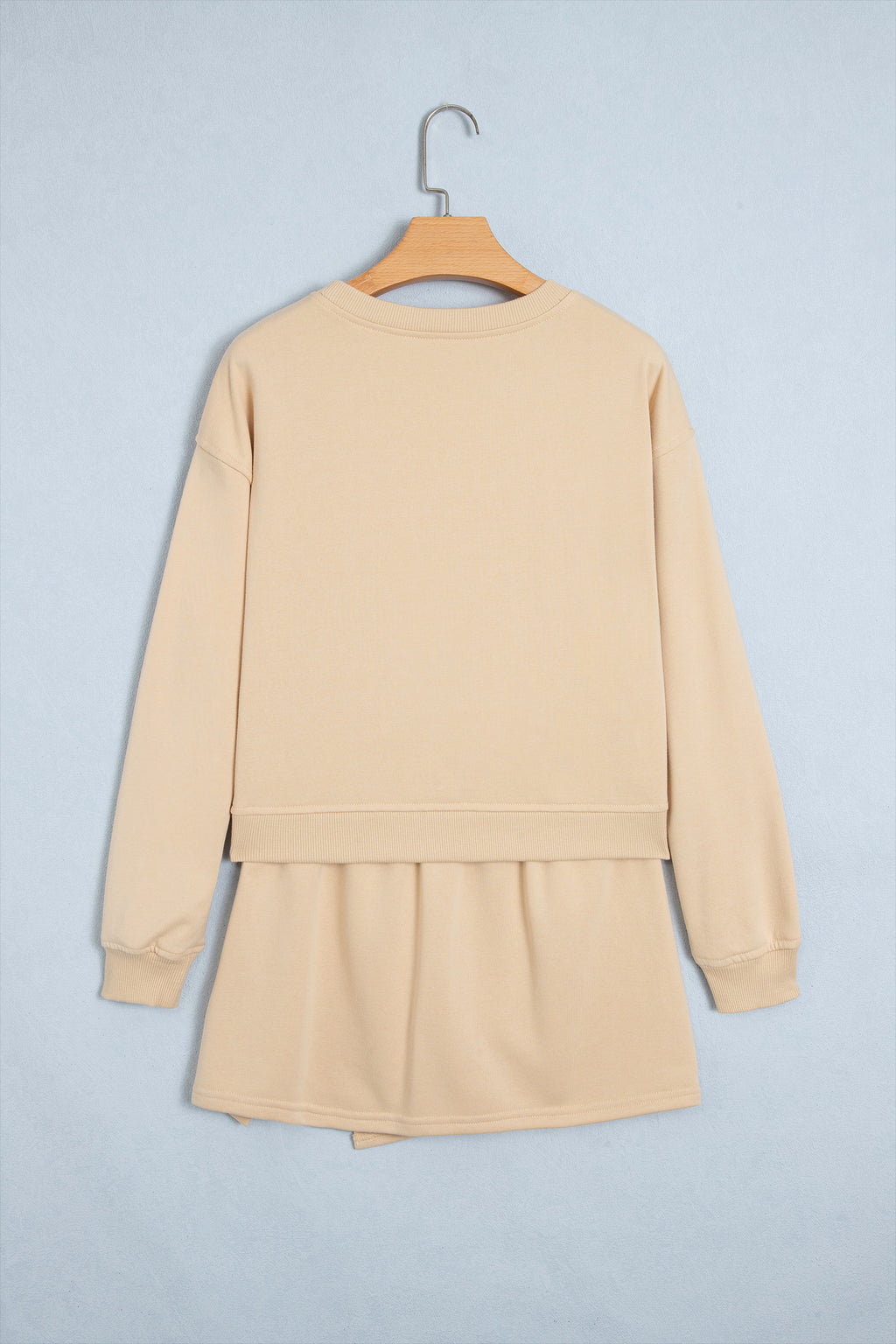 Parchment Solid Color Long Sleeve Top Split Skort 2pcs Outfit
