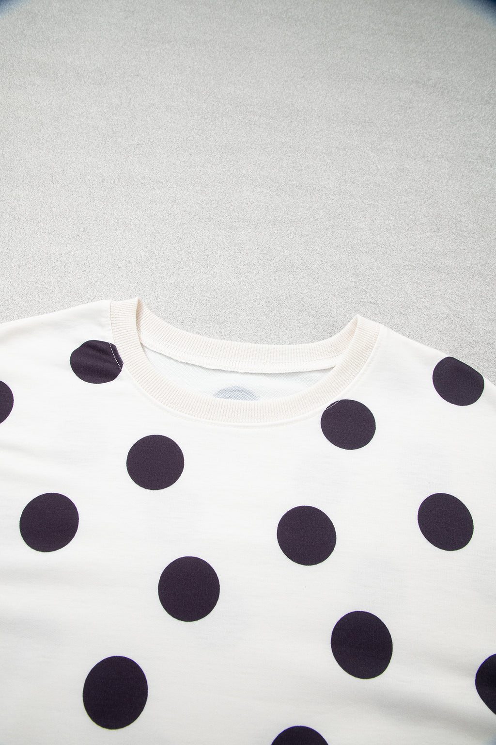 Beige Casual Polka Dot Round Neck Pullover Sweatshirt