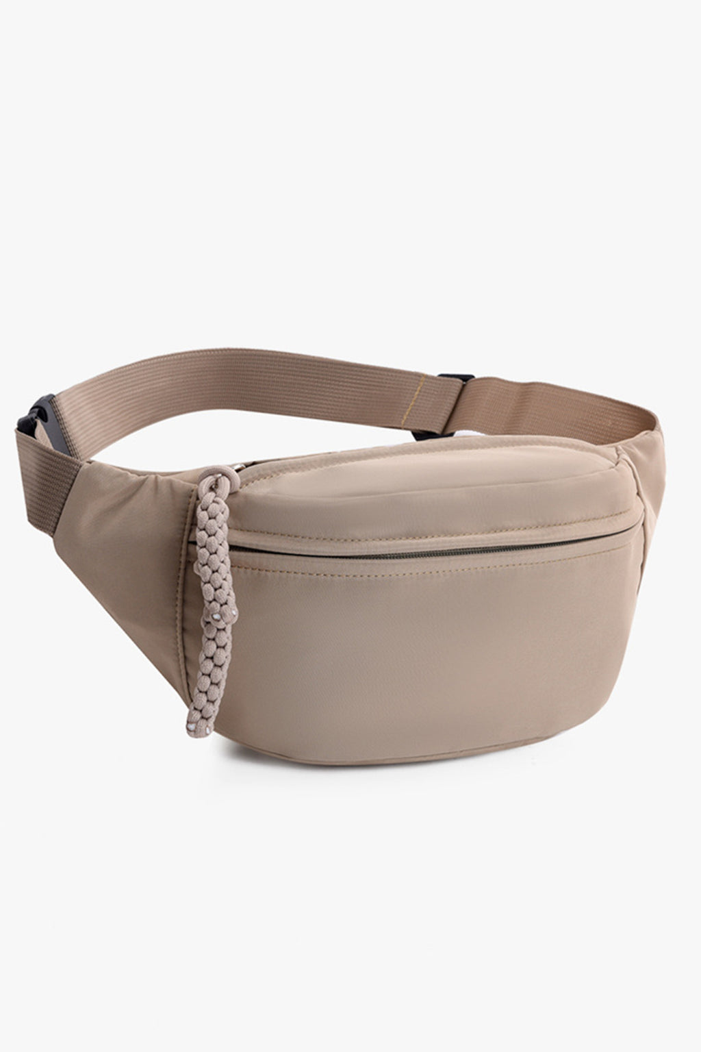 Gray Solid Color Braided Pull-tab Zip Crossbody Bag