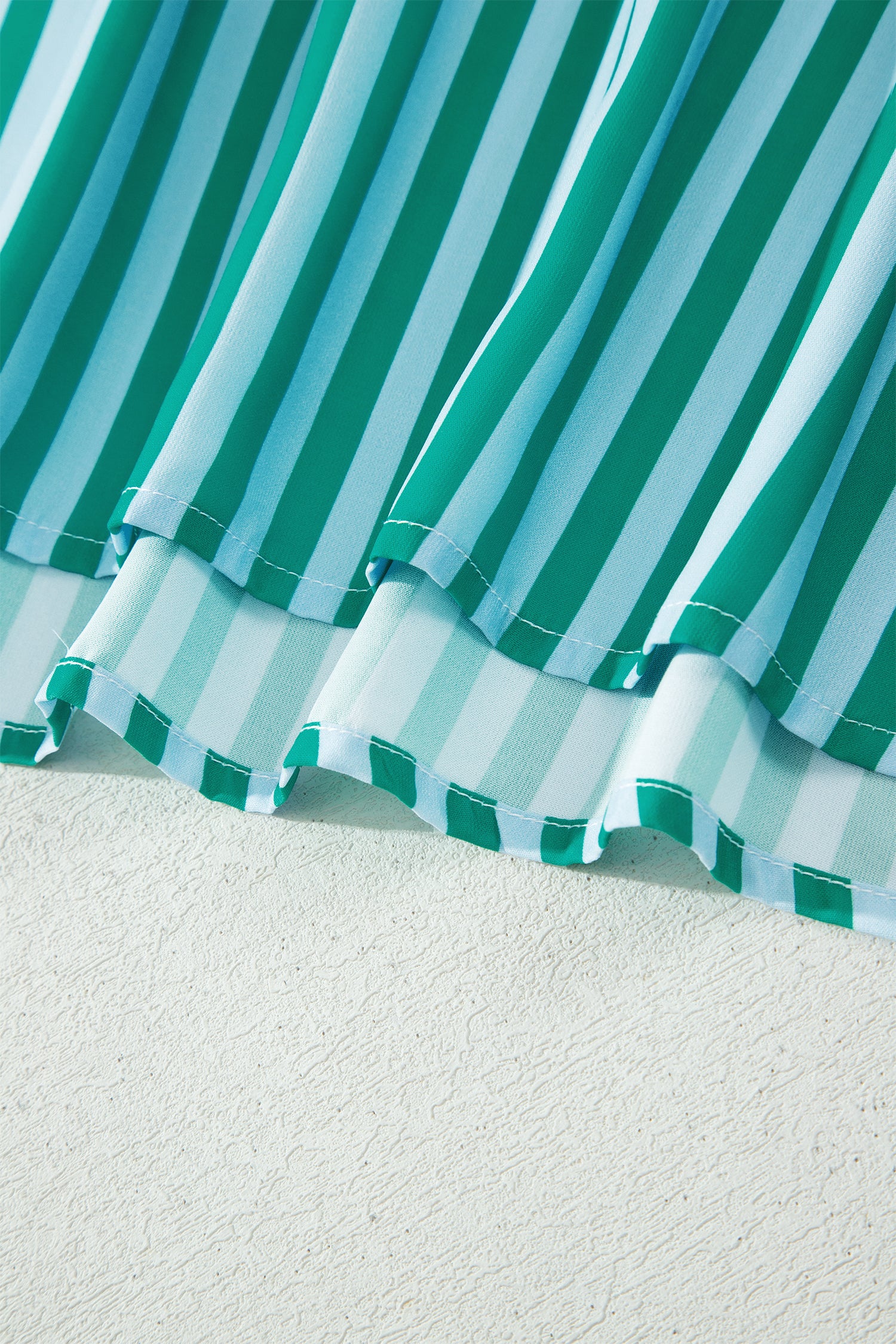 Green Stripe Scalloped Contrast Patchwork Knot Strap Midi Dress