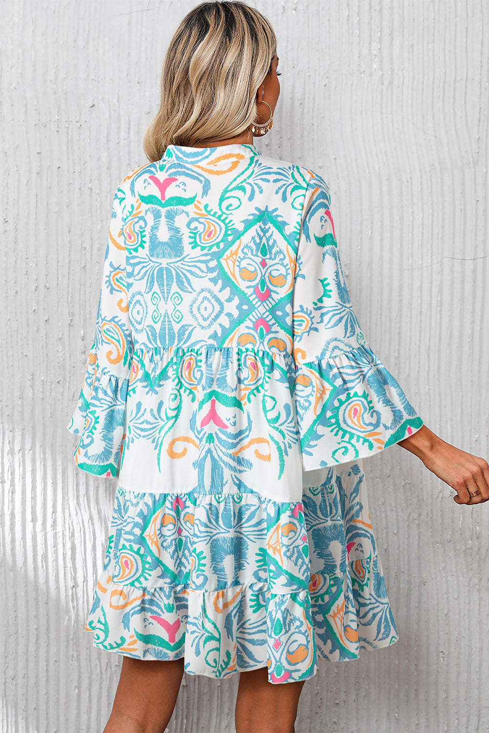 Orange Tribal Bracelet Sleeve Buttoned Mini Dress
