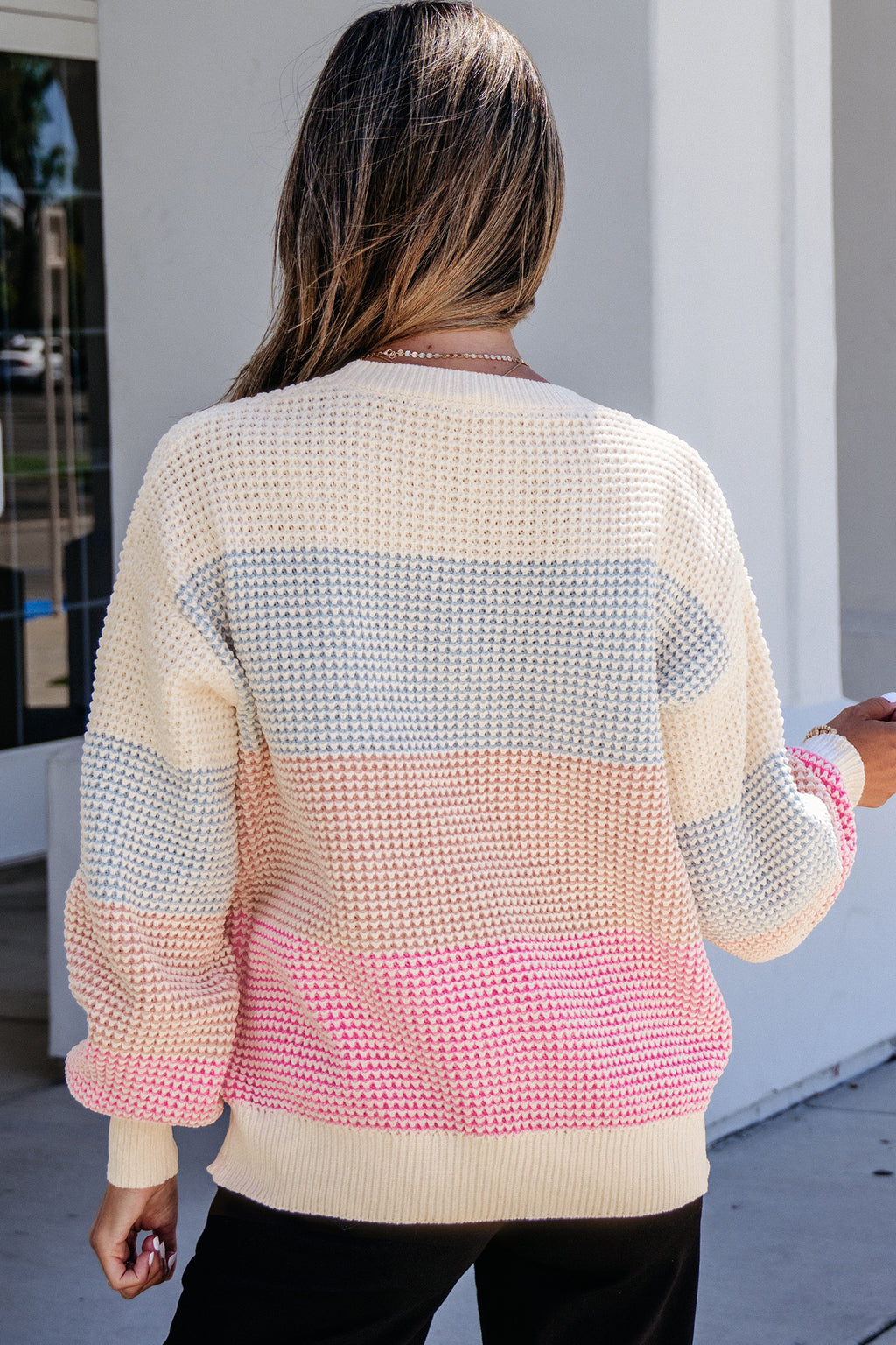 Light Blue Drop Shoulder Round Neck Long Sleeve Pullover Sweater