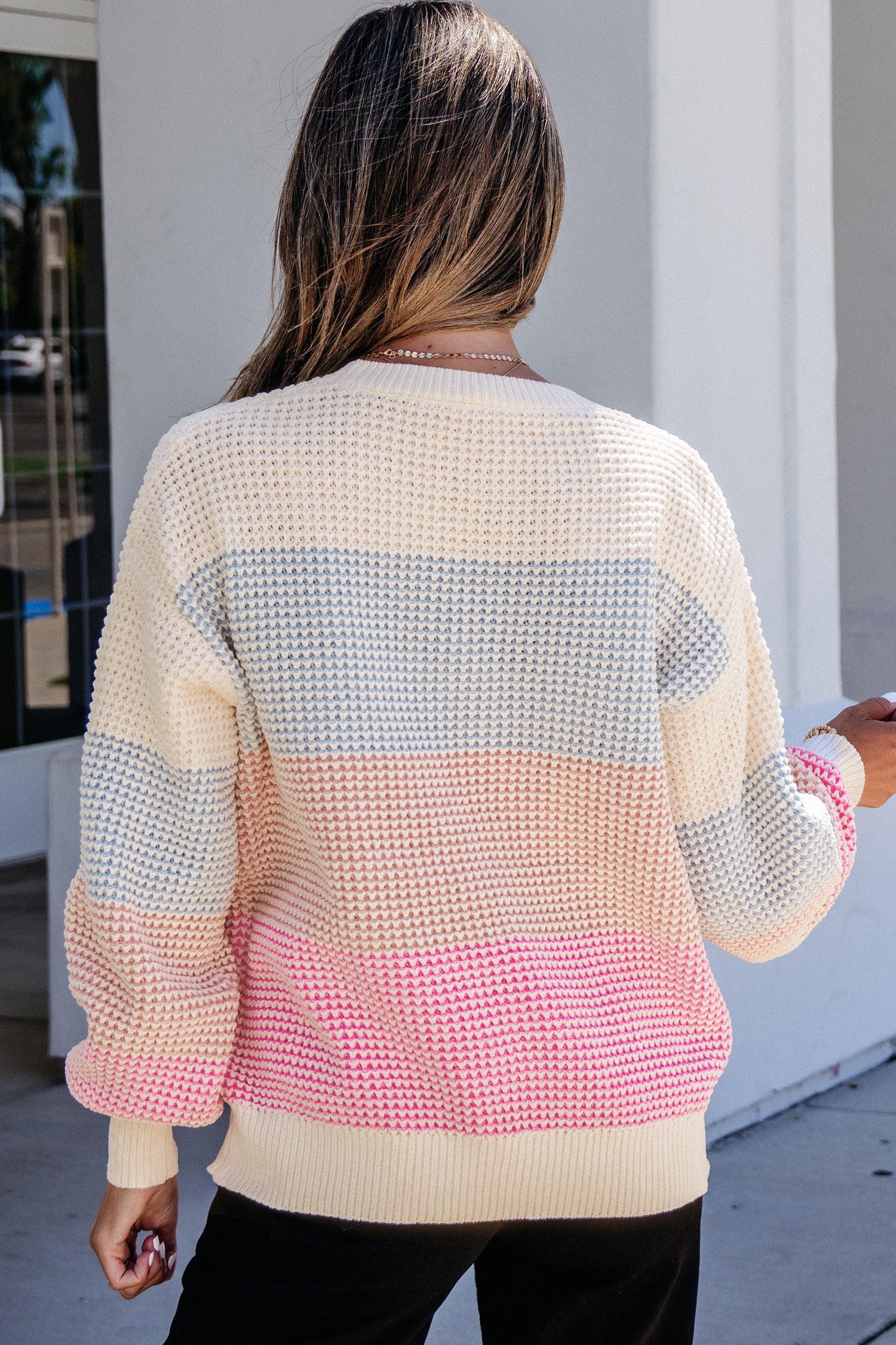 Light Blue Drop Shoulder Round Neck Long Sleeve Pullover Sweater