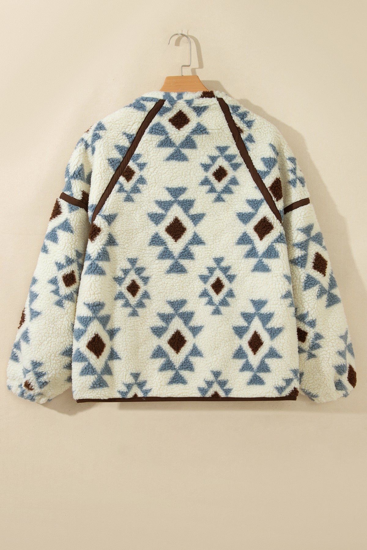 Beige Geometric Print Sherpa Western Style Long Sleeve Sweatshirt