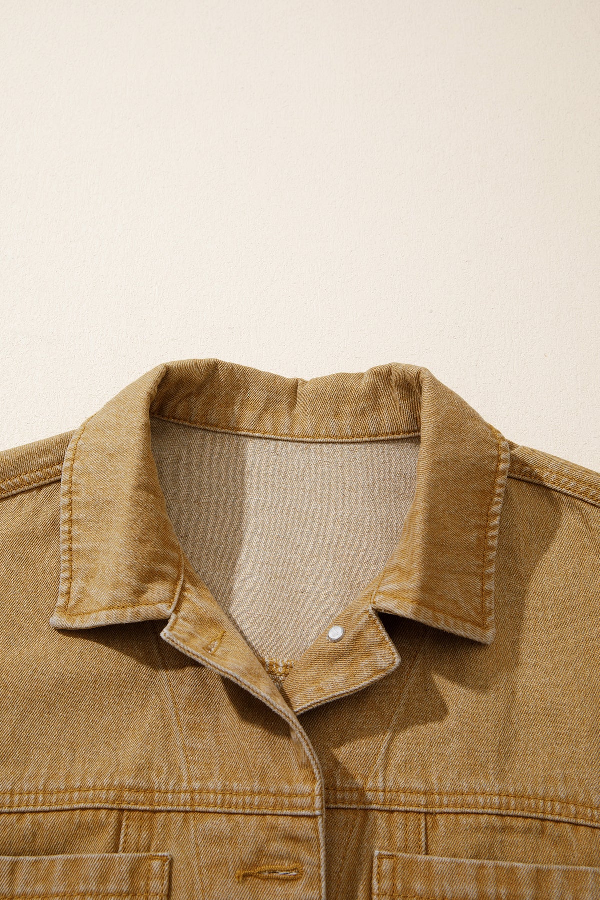honey gold Metal Button Front Long Sleeve Collar Denim Jacket