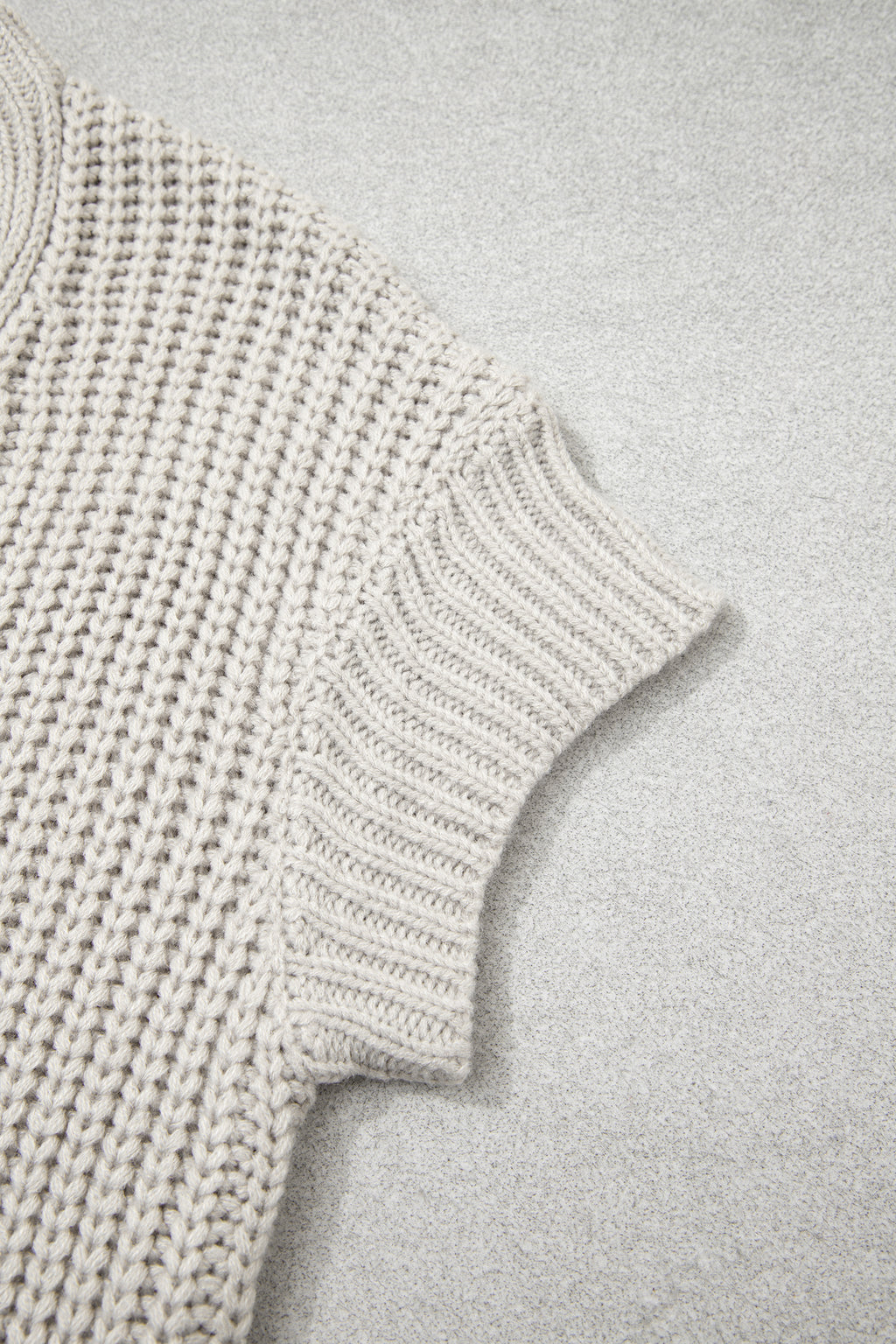 Jet Stream Solid Color Short Sleeve Zipper Knit High Neck Sweater