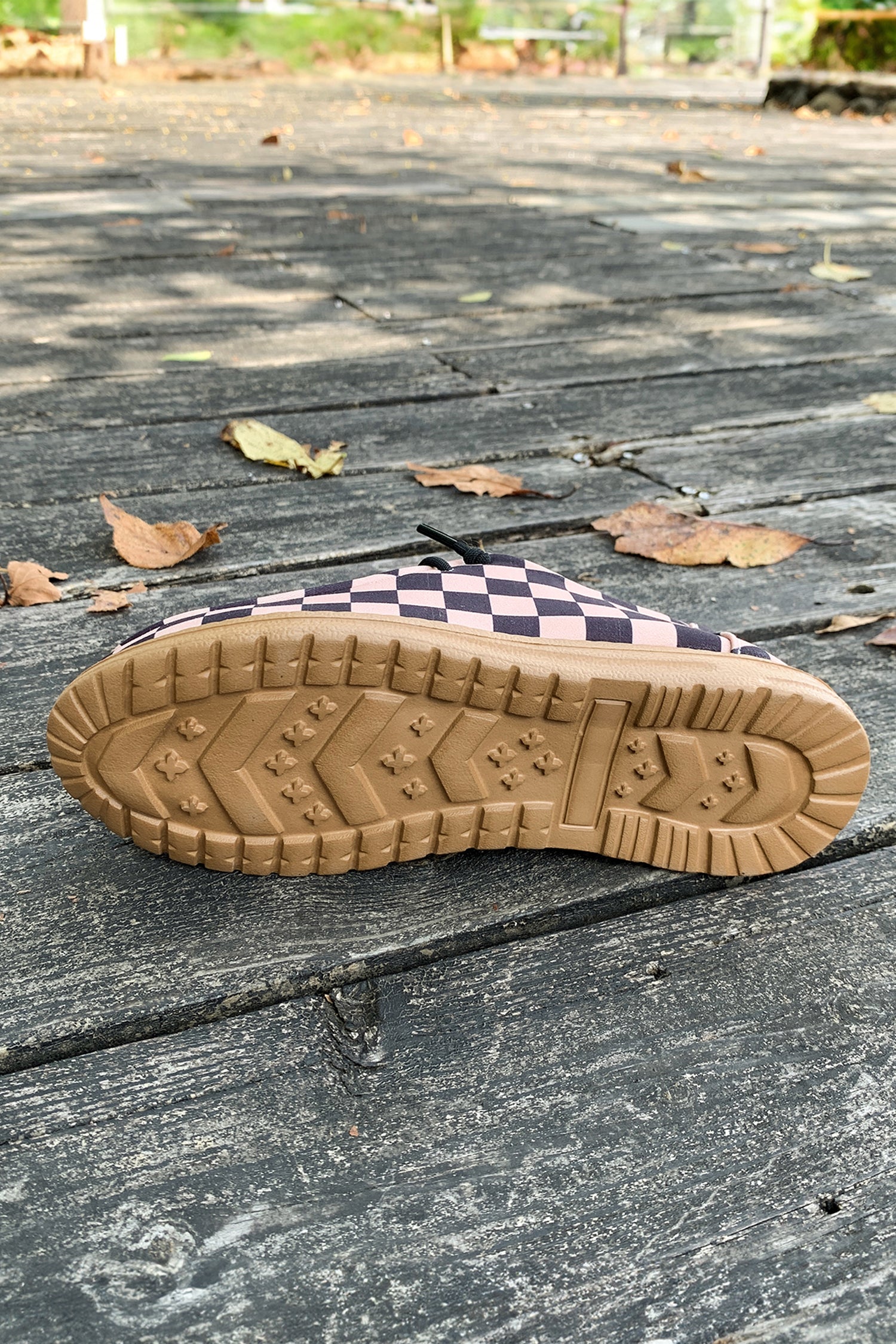 Dark Brown Checkered Print PU Leather Lace Up Detail Flat Shoes