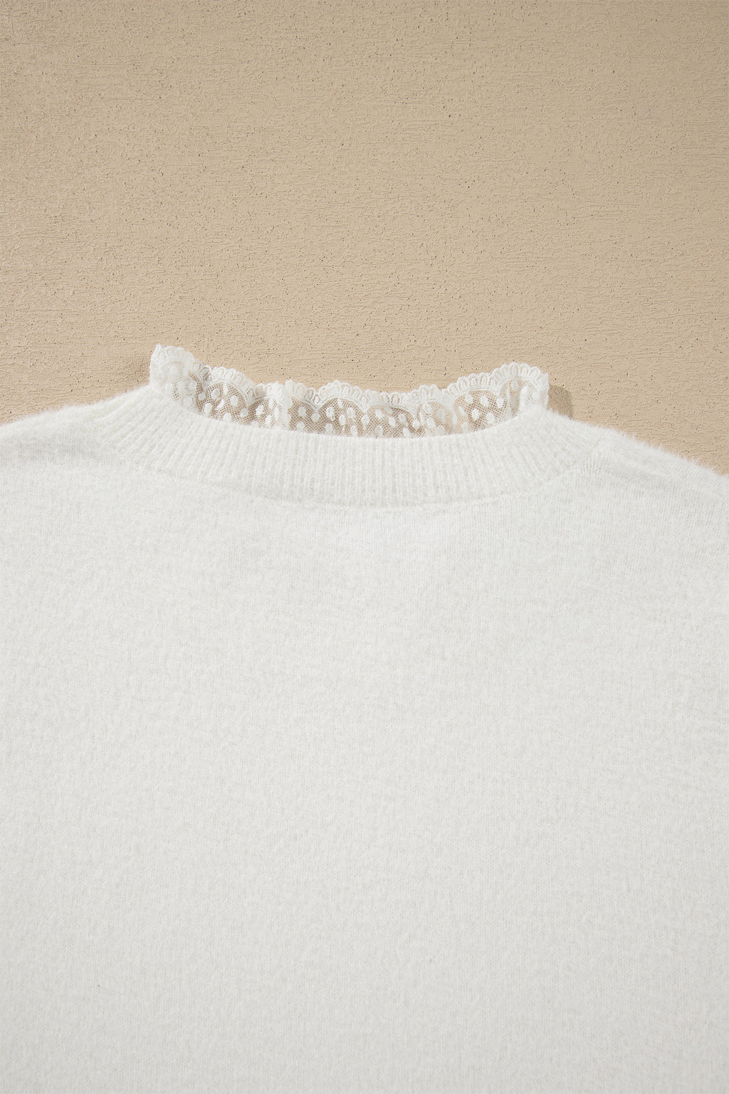 White Lace Trim Neck Cuff Patchwork Long Sleeve Pullover Sweater