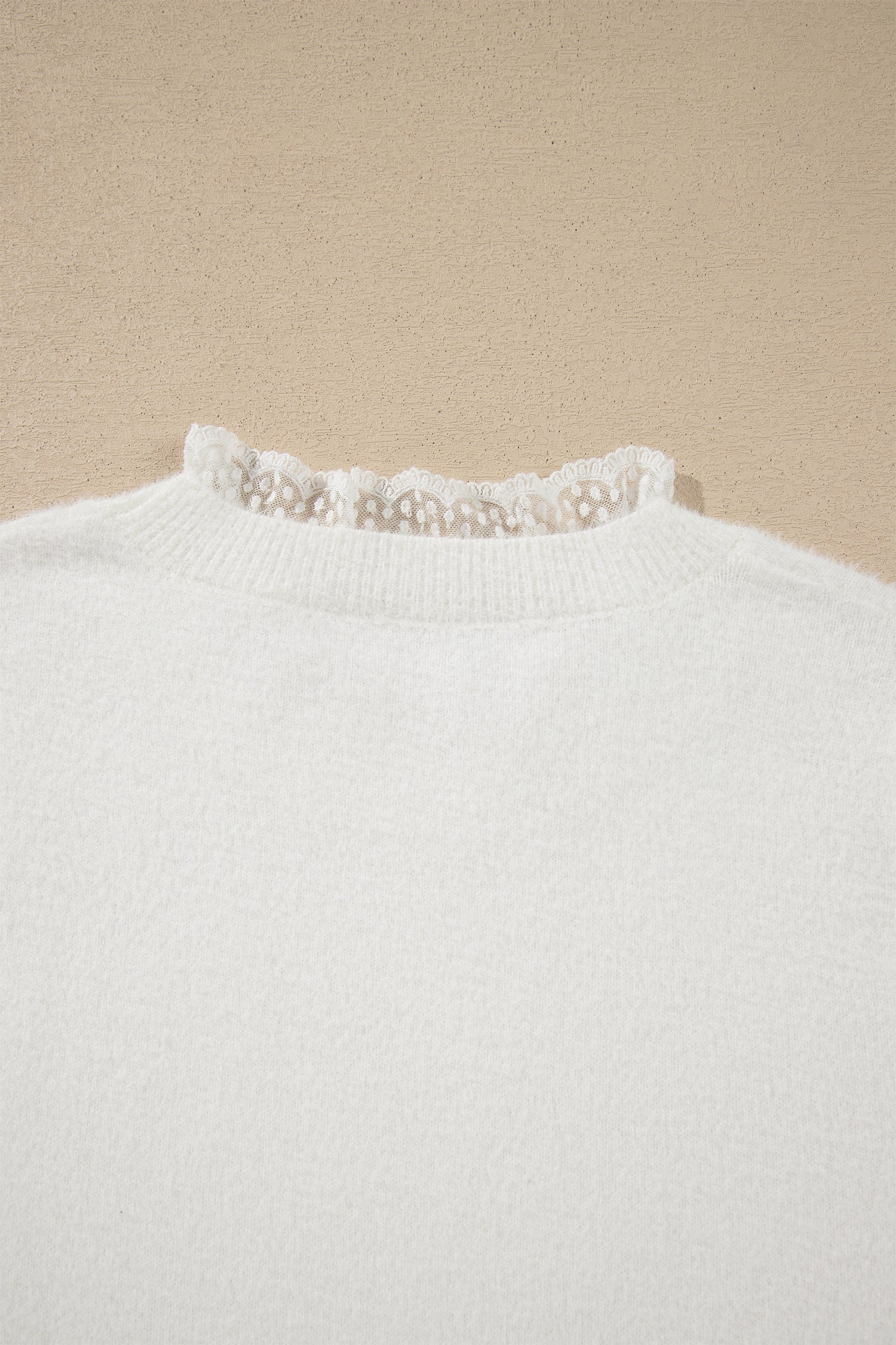 White Lace Trim Neck Cuff Patchwork Long Sleeve Pullover Sweater