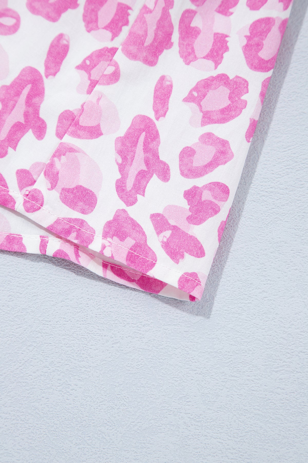 Pink Abstract Leopard Print Tie Waist Puff Sleeve Mini Shirt Dress