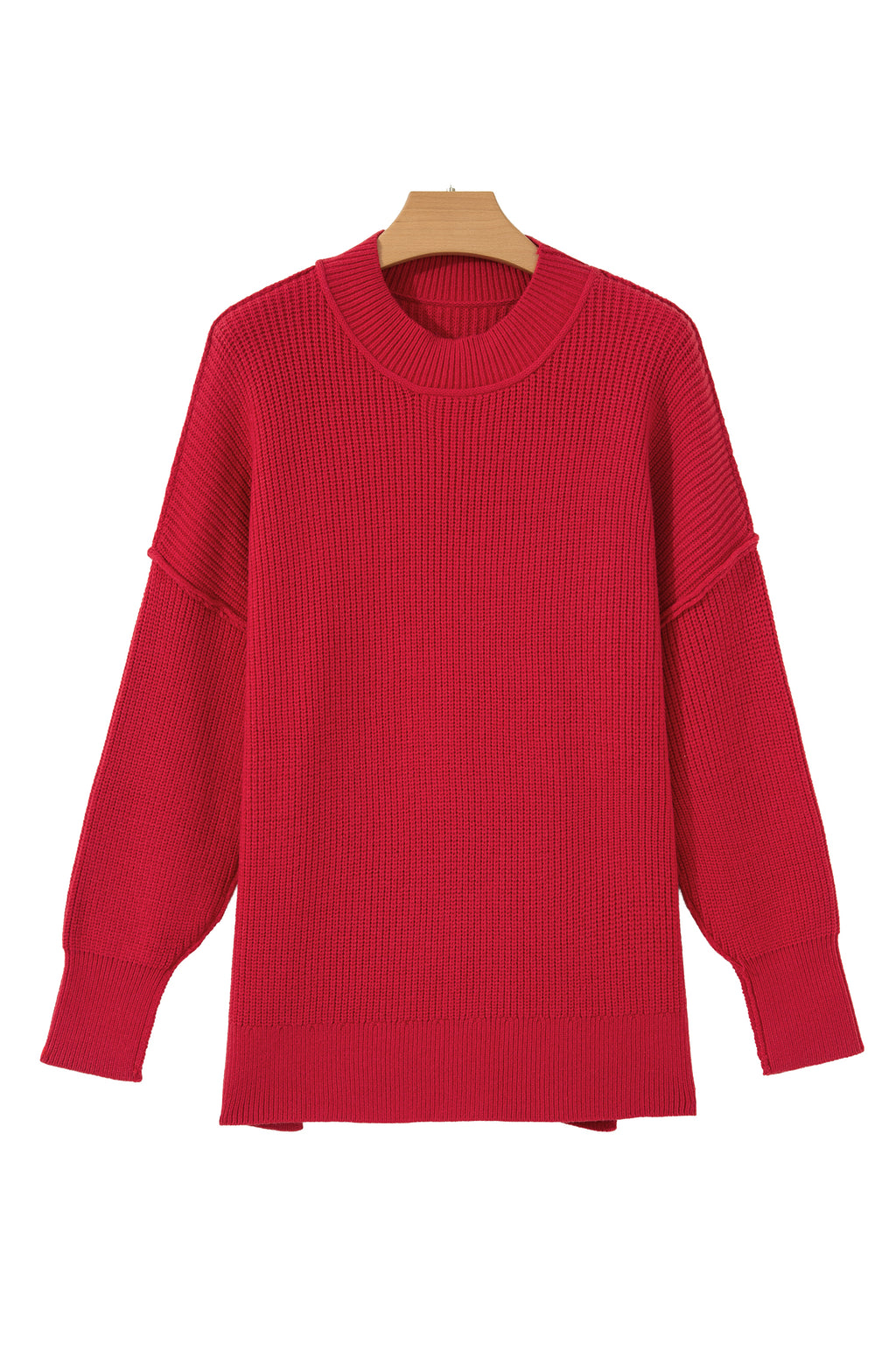 Chestnut Solid Color Mock Neck Oversized Tunic Sweater