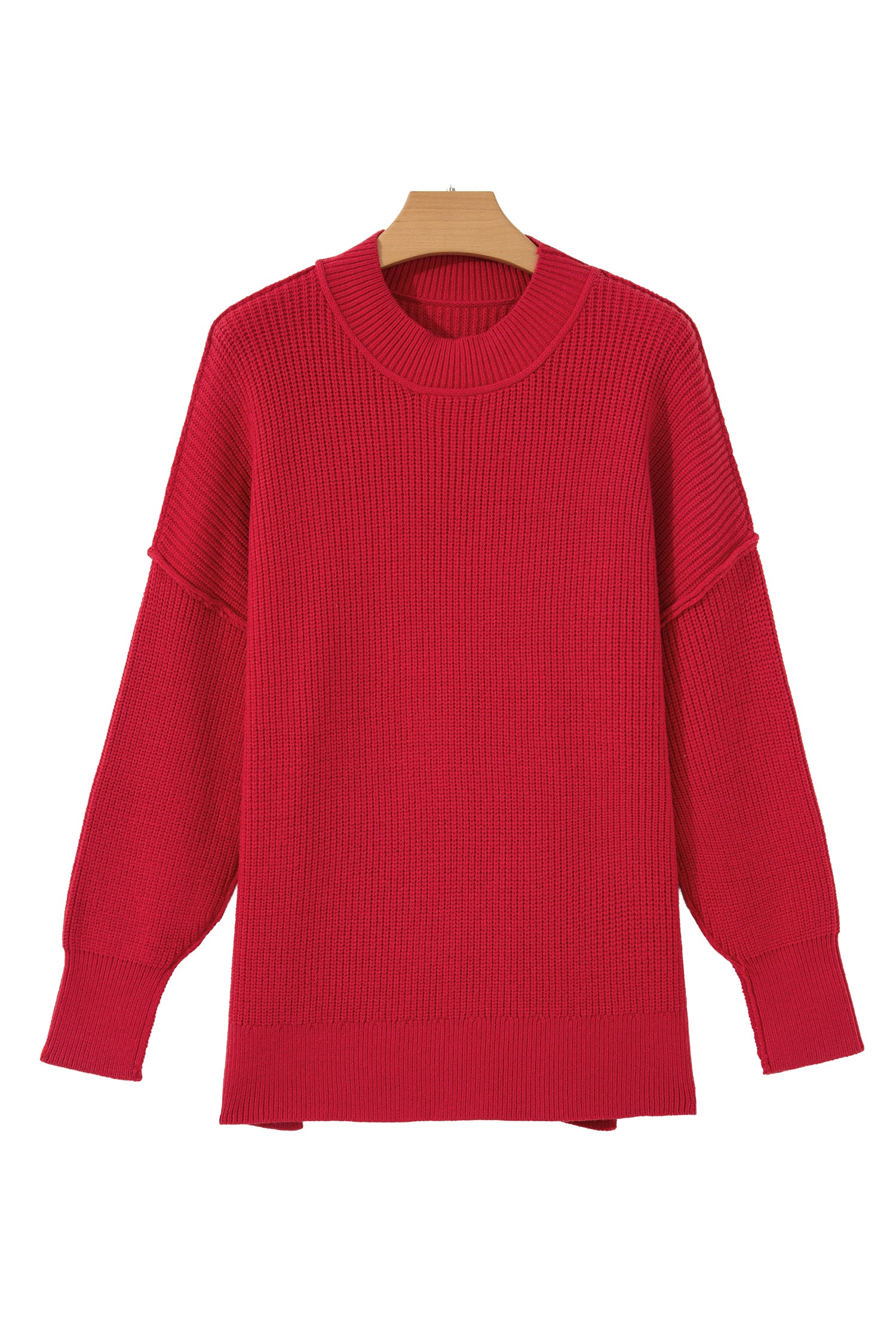 Chestnut Solid Color Mock Neck Oversized Tunic Sweater