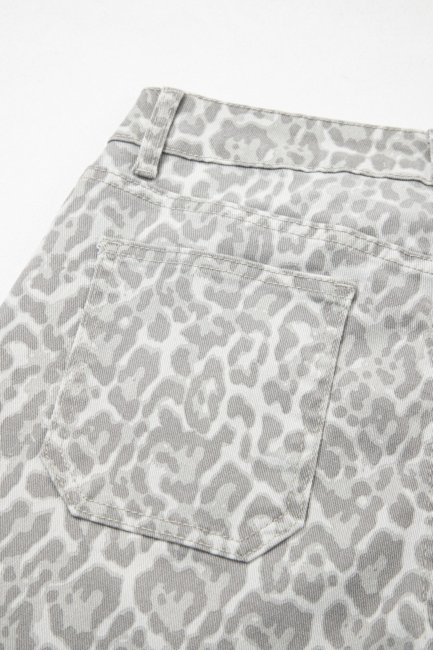 Gray Leopard Frayed Edge Wide Leg High Waist Jeans