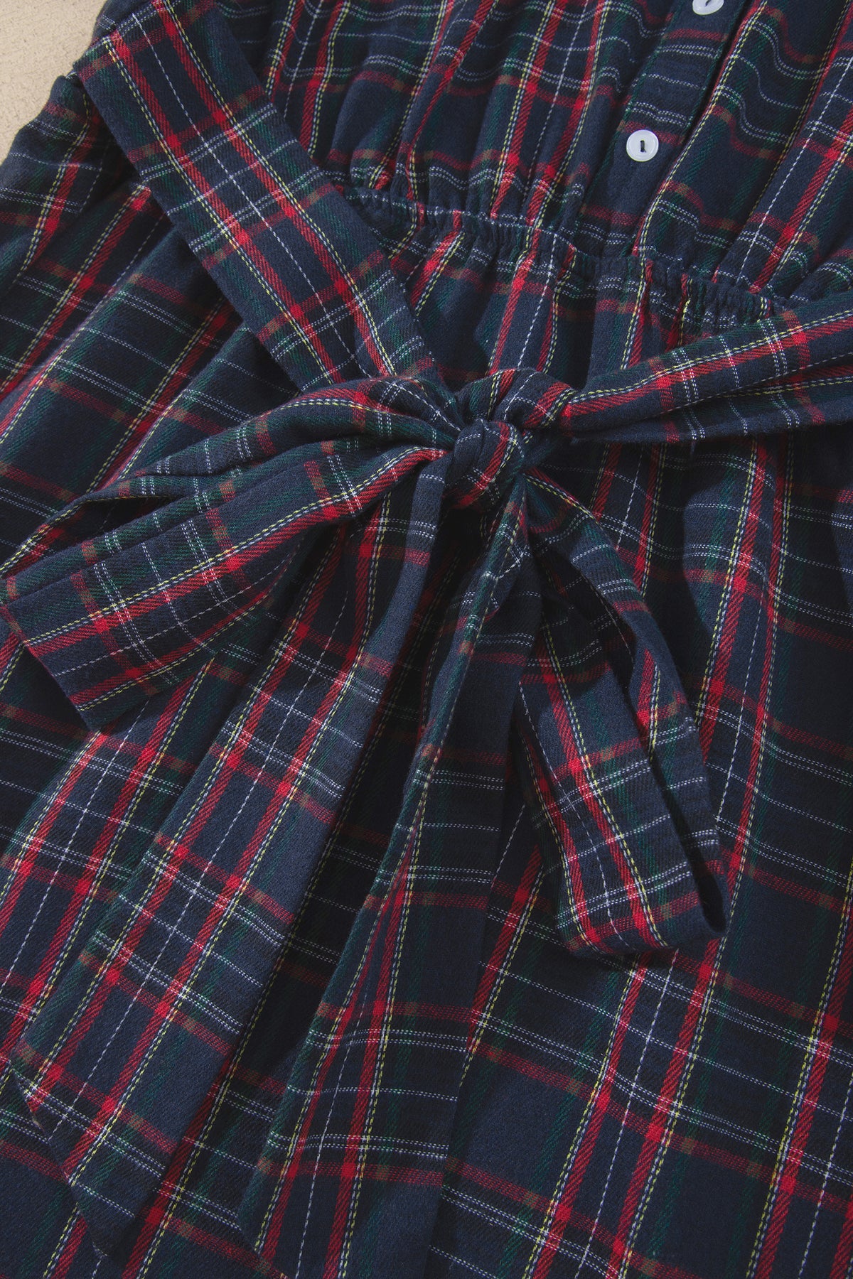Black Plaid V Neck Belted Waist Short Sleeve Plus Size Dress