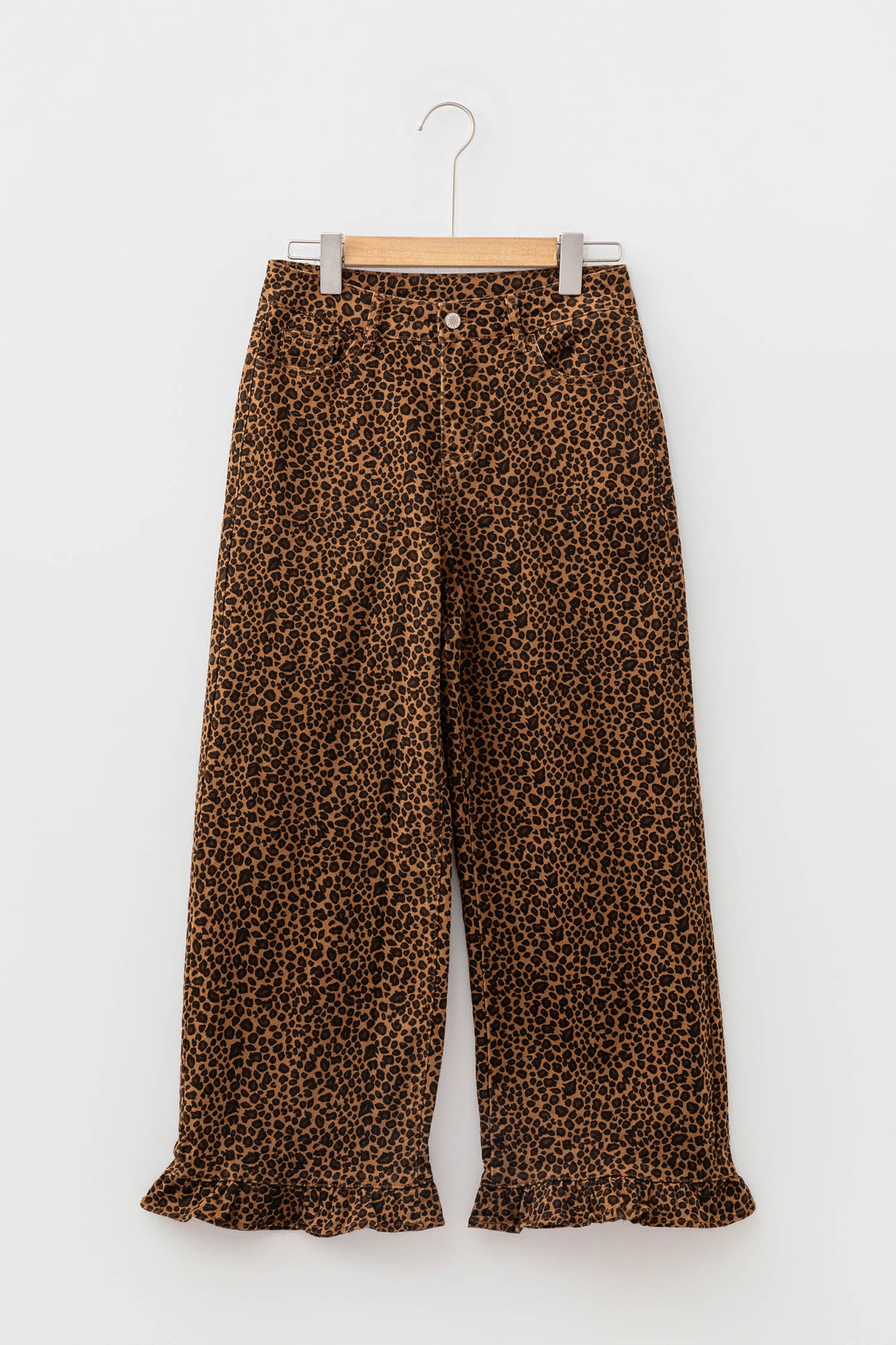 Brown Leopard Print Ruffled Hem Shift Jeans