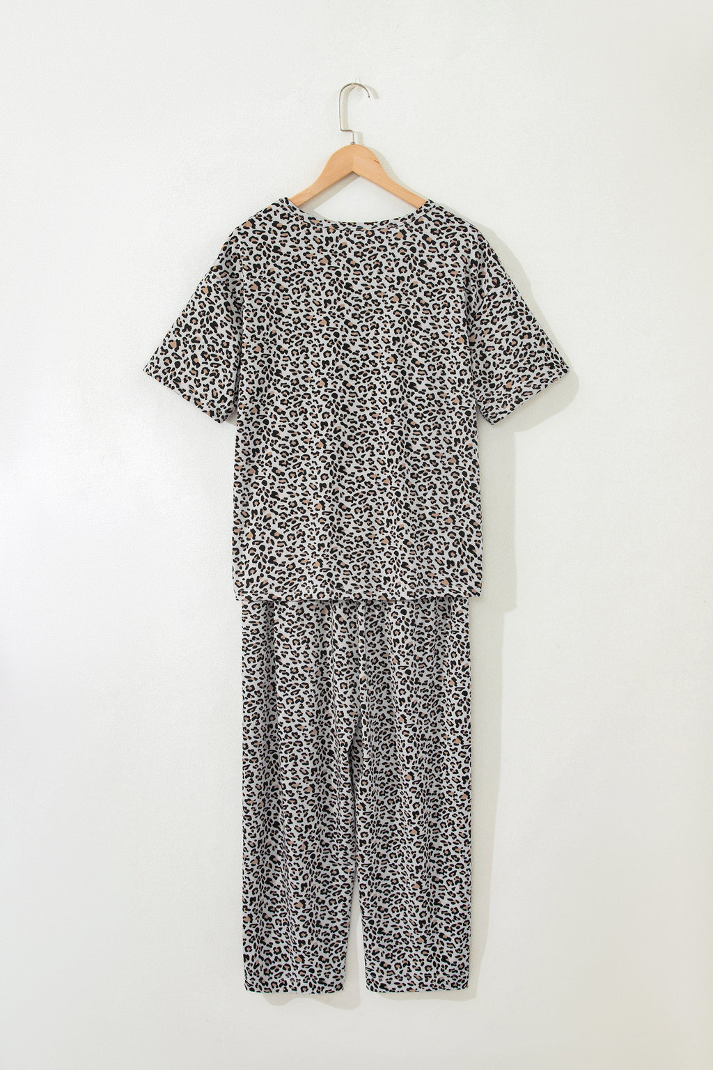 White Leopard High-Low Loose Tee Ankle Length Pants Set