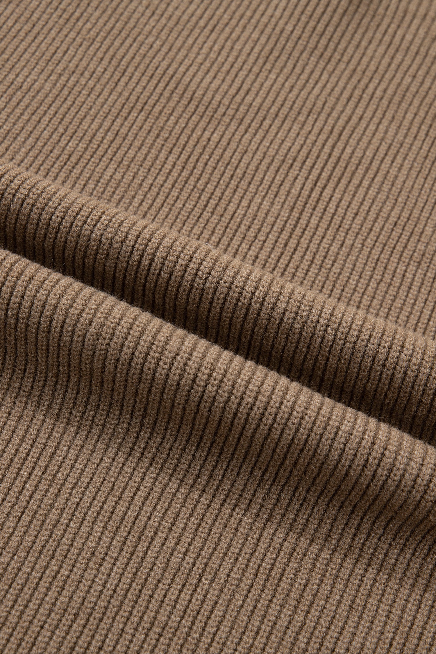 Light French Beige Solid Color Ribbed Knit Mock Neck Loose Sleeveless Sweater