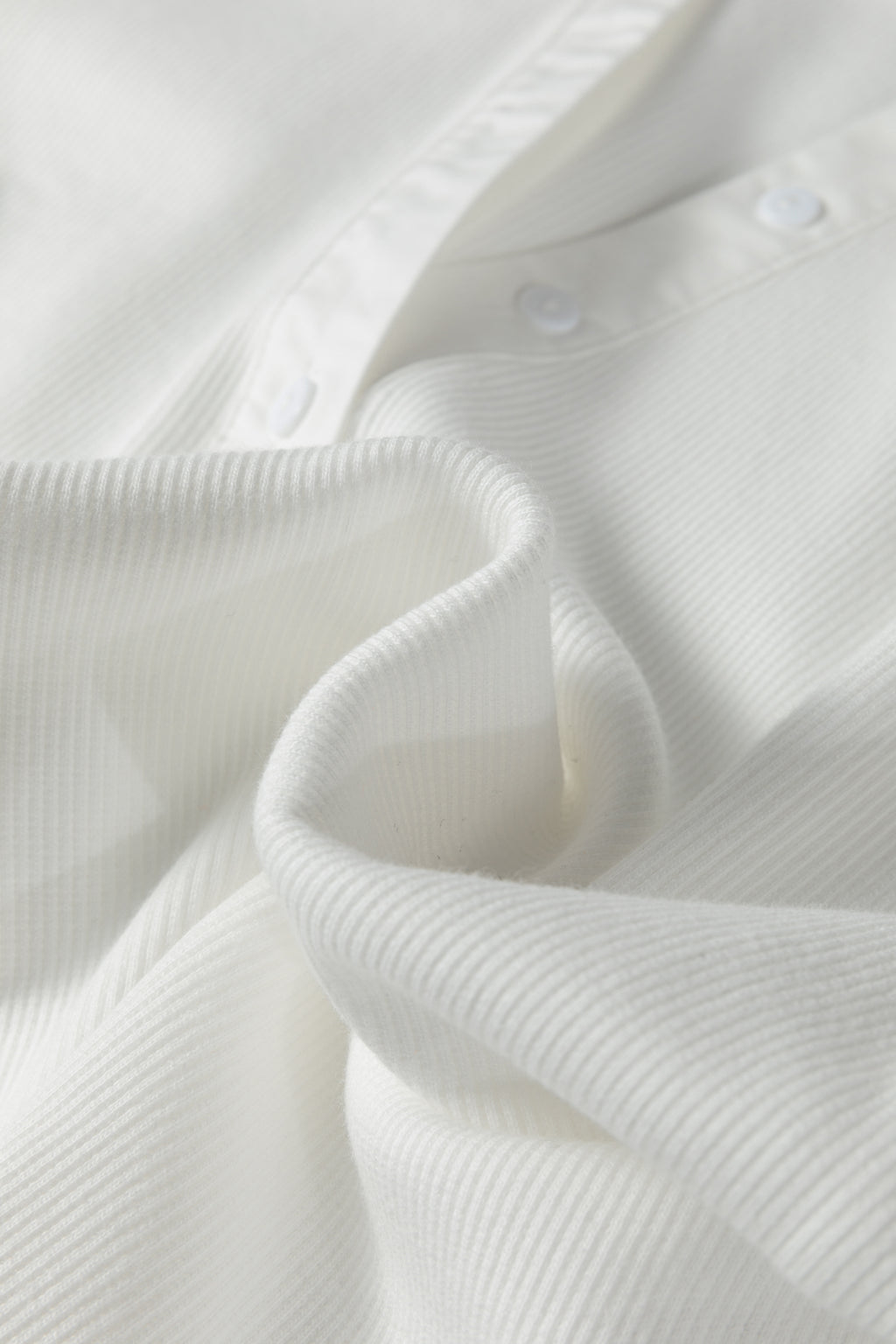 White Button Placket 3/4 Striped Sleeve Patchwork Rib Knit Top