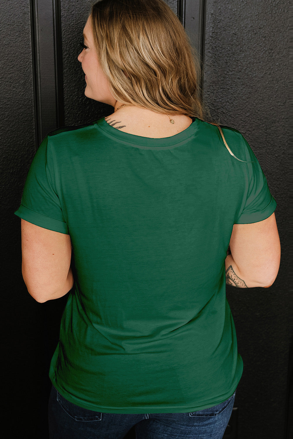 Iceland Blue Round Neck Rolled Sleeve Plus Size T-shirt
