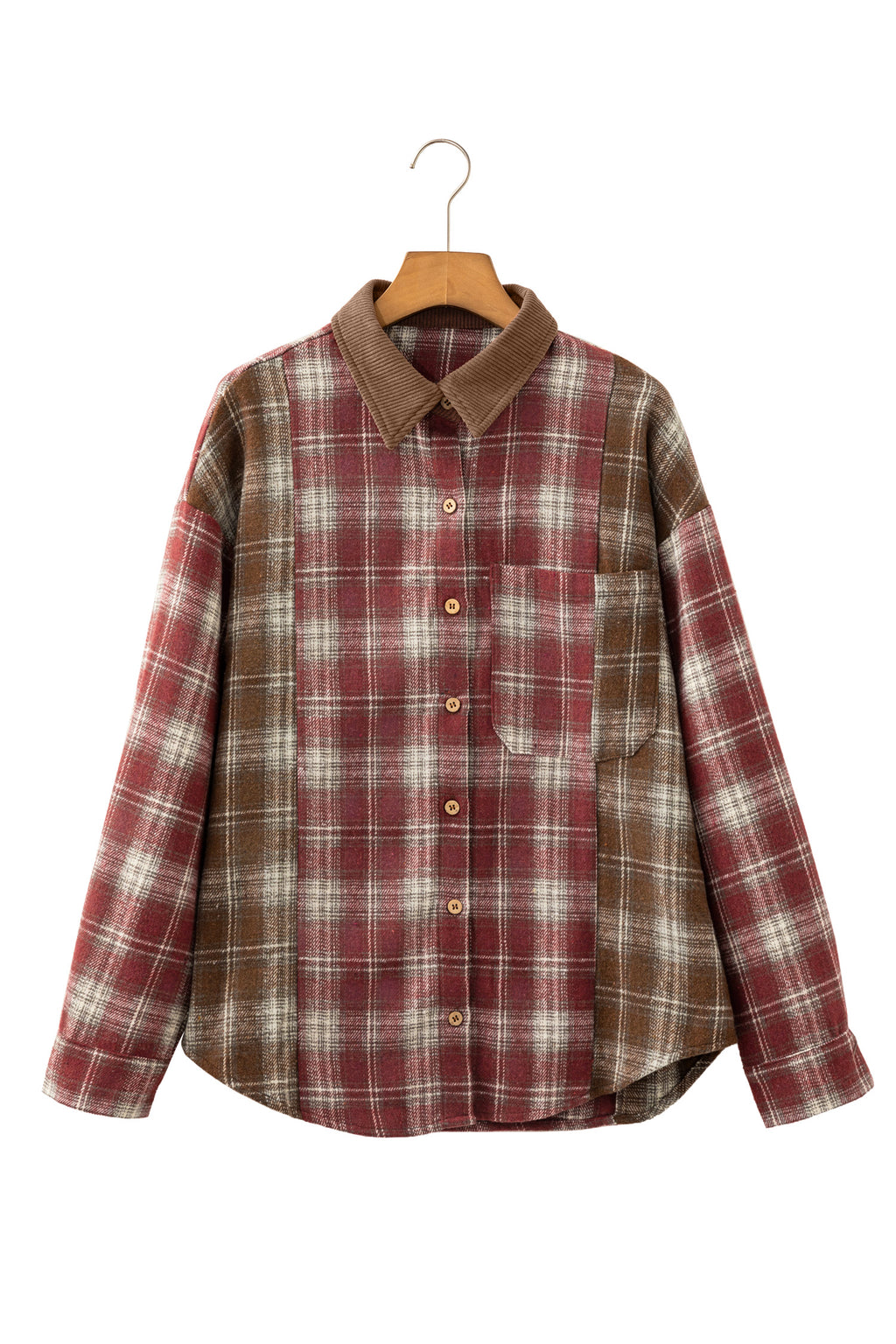 Red Contrast Plaid Long Sleeve Button Down Shirt