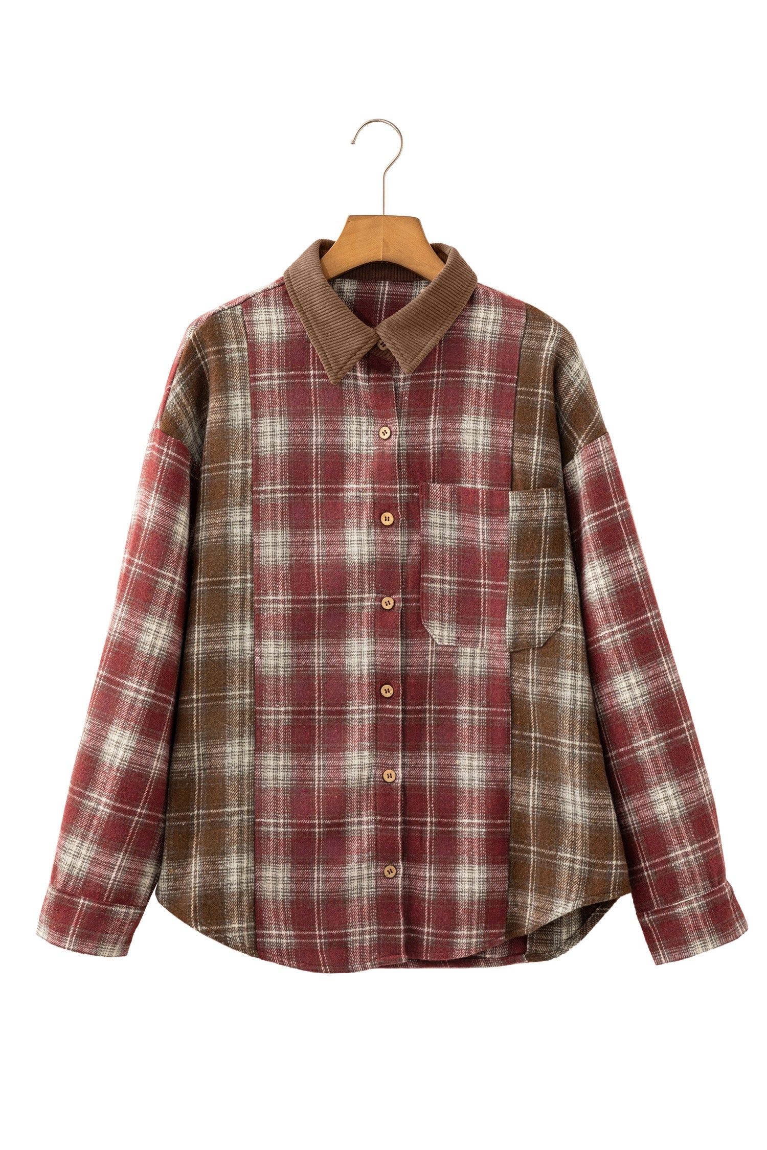 Red Contrast Plaid Long Sleeve Button Down Shirt