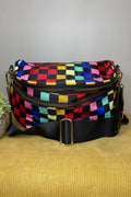 Color black Pretty Checkerboard Canvas Double Zip Crossbody Bag