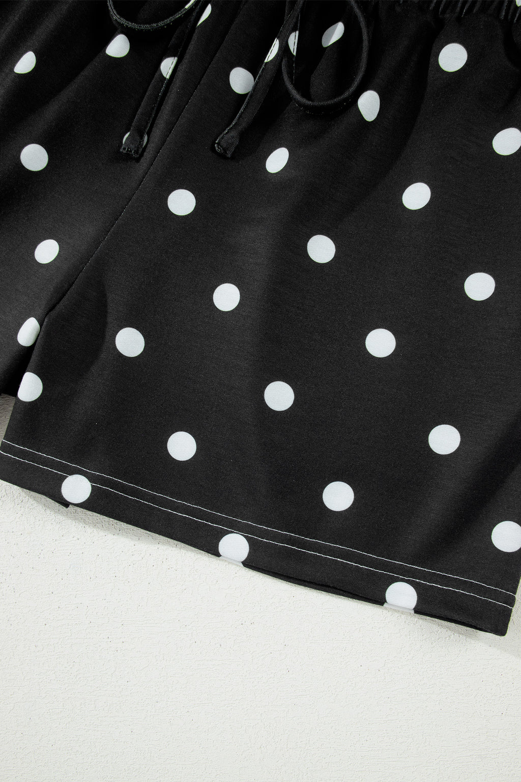 Black Exposed Seam Detail Polka Dot Loose Tee Drawstring Shorts Set