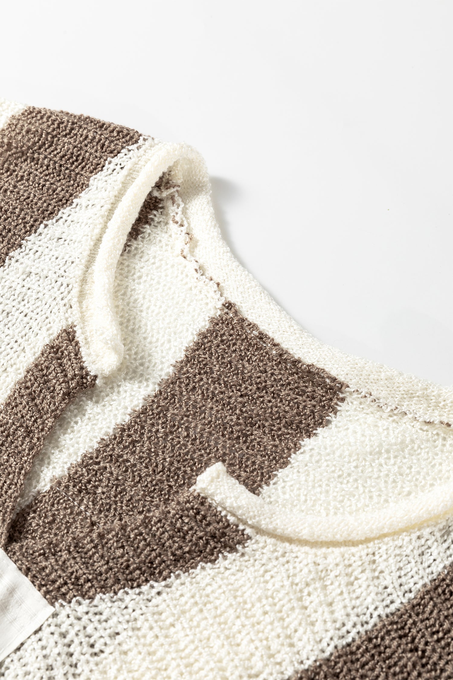 Brown Stripe Colorblock V Neck Bracelet Sleeve Sweater