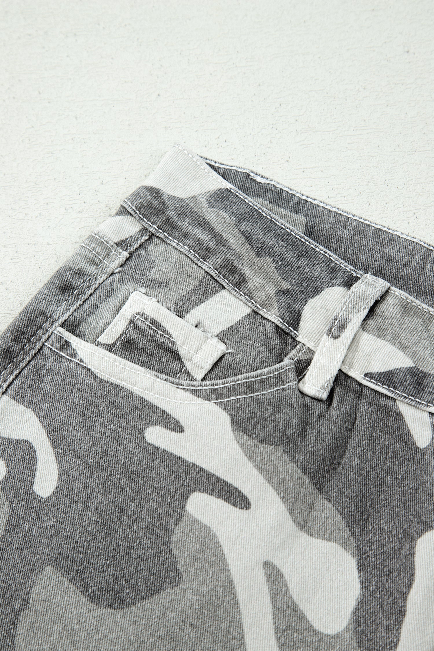 Green Camo Pattern Cotton Denim Shift Jeans