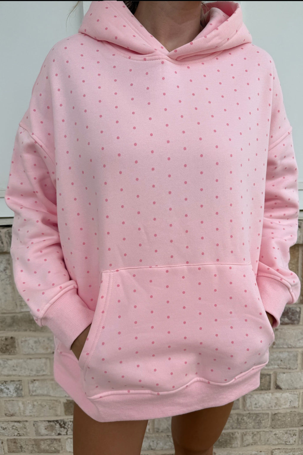Pink Polka Dot Printed Oversized Hoodie Casual Shorts 2pcs Set