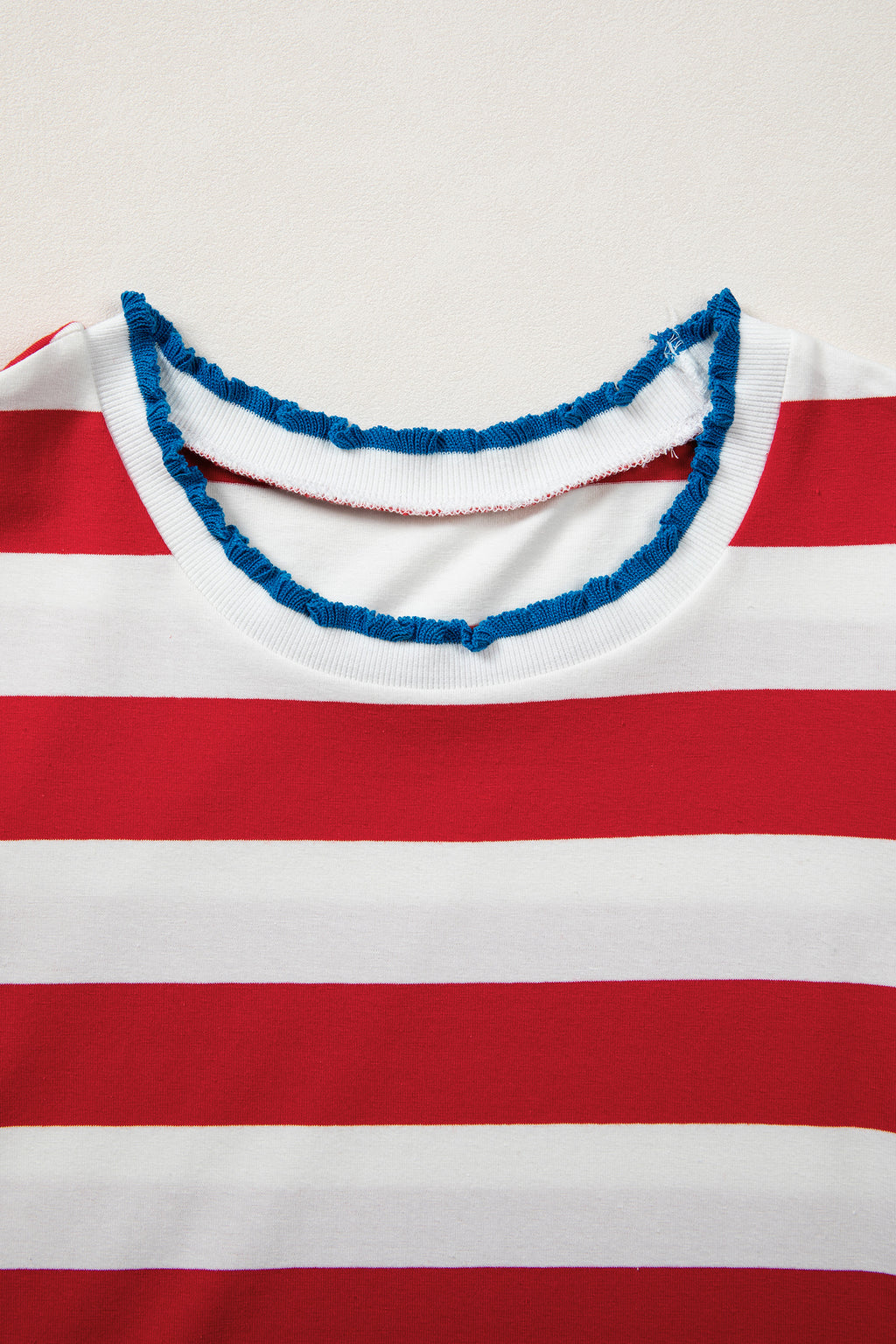 Red Stripe Contrast Trim Round Neck Short Puff Sleeve Shift Dress