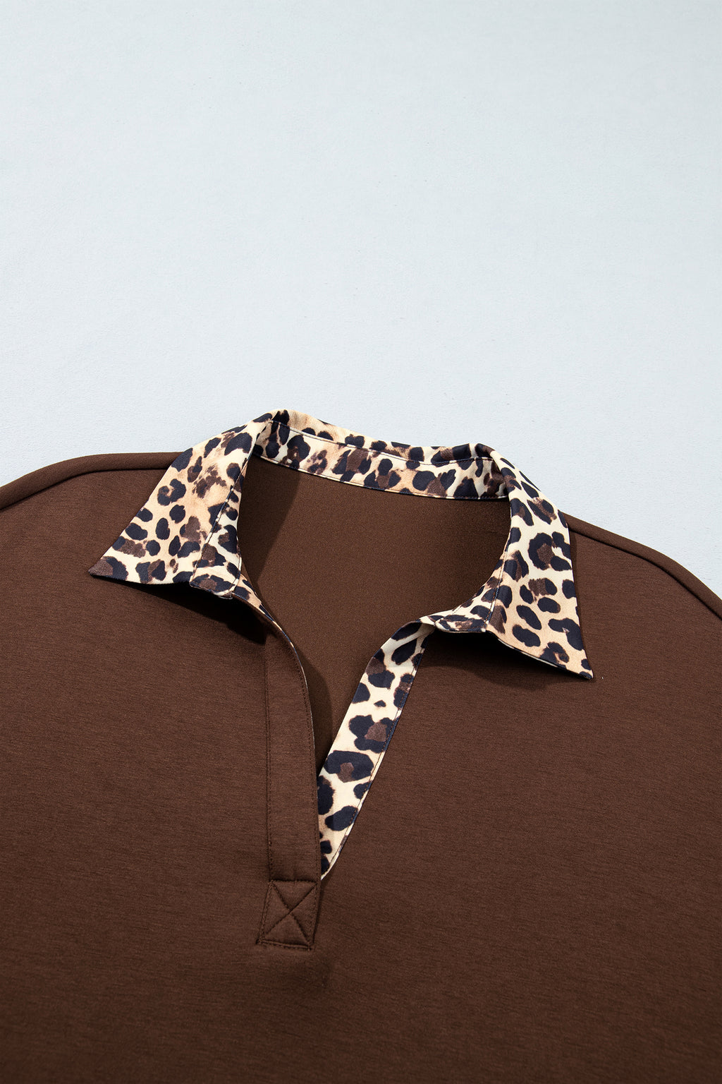 Coffee Leopard Patchwork Collar Long Sleeve Dress