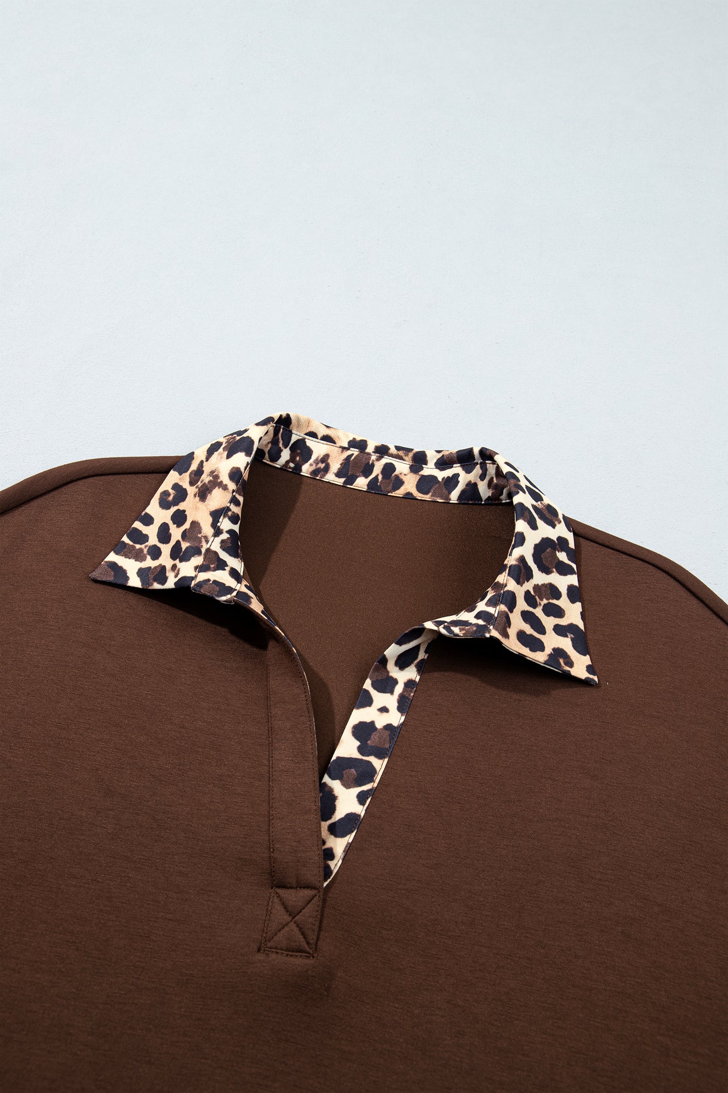 Coffee Leopard Patchwork Collar Long Sleeve Dress