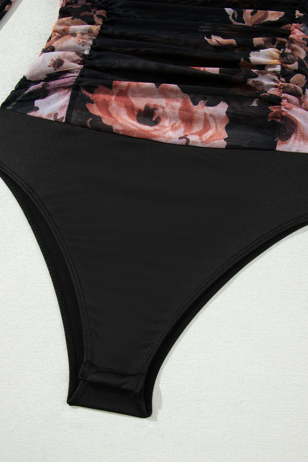 Brown Floral Mesh Long Sleeve High Neck Bodysuit