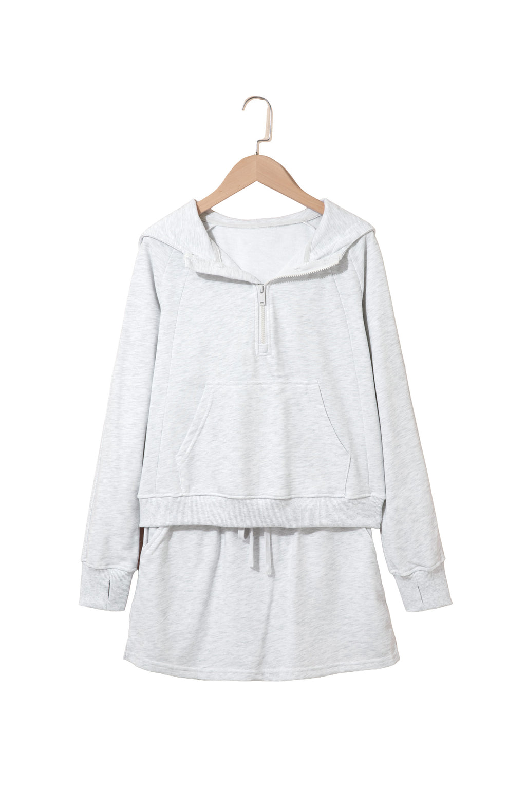 Light Grey Long Sleeve Zip-Up Top Elastic Waist Skort Set