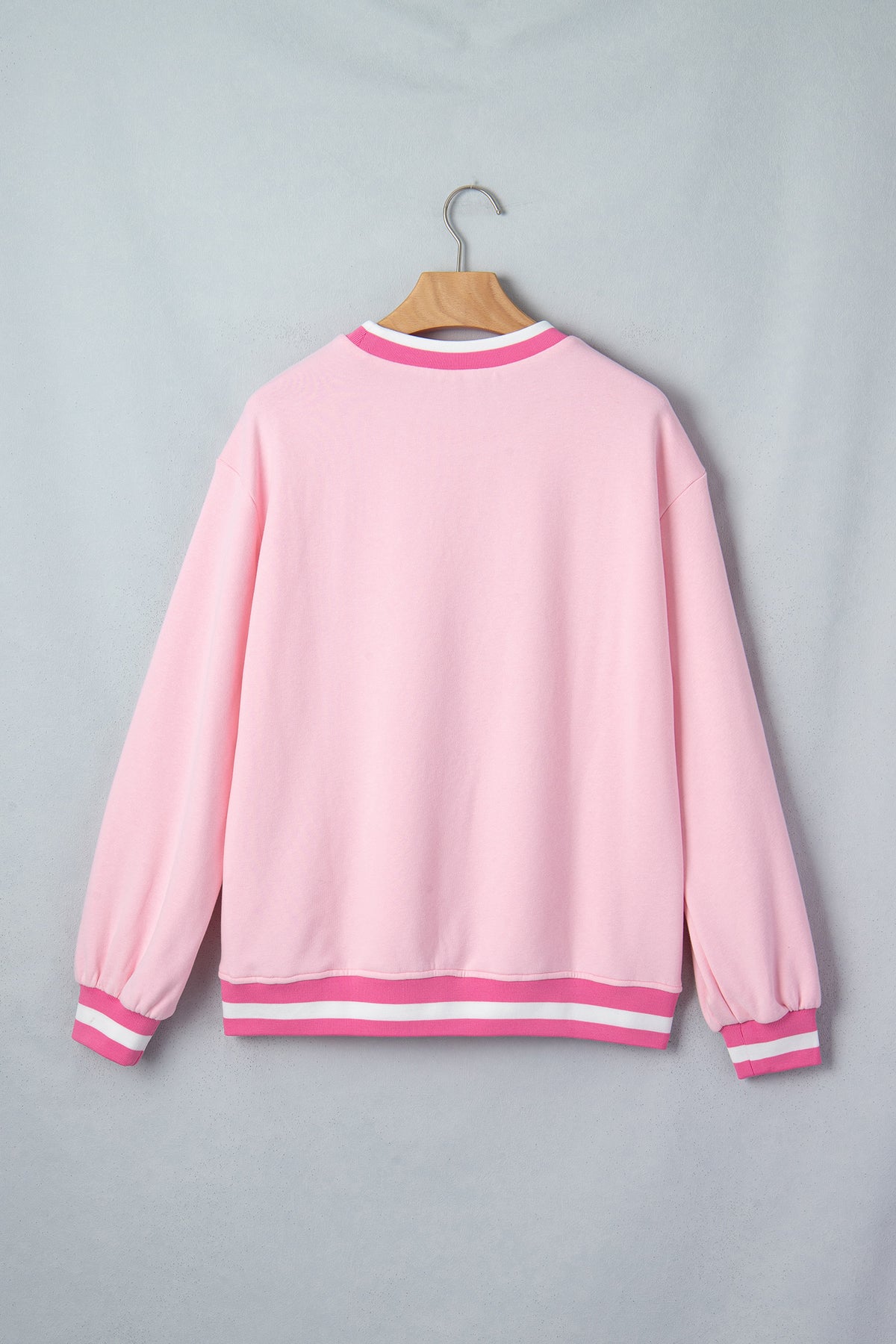 Pink Embroidered Tennis Club Crew Neck Pullover Sweatshirt