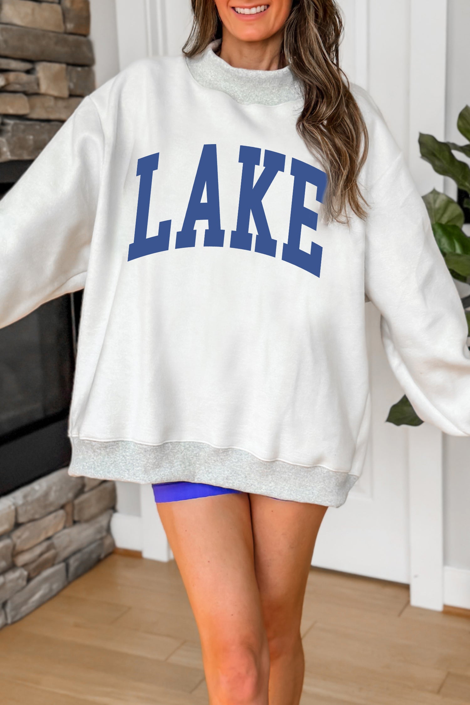 Light Grey Mock Neck Graphic Print Reversible Sweatshirt