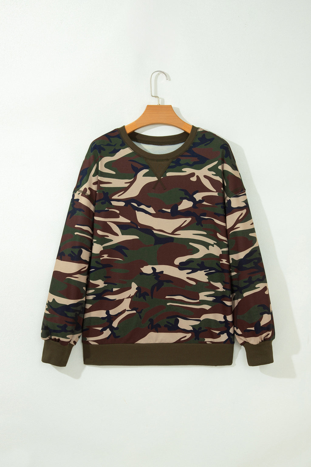 Multicolour Camouflage Print Round Neck Baggy Pullover Sweatshirt